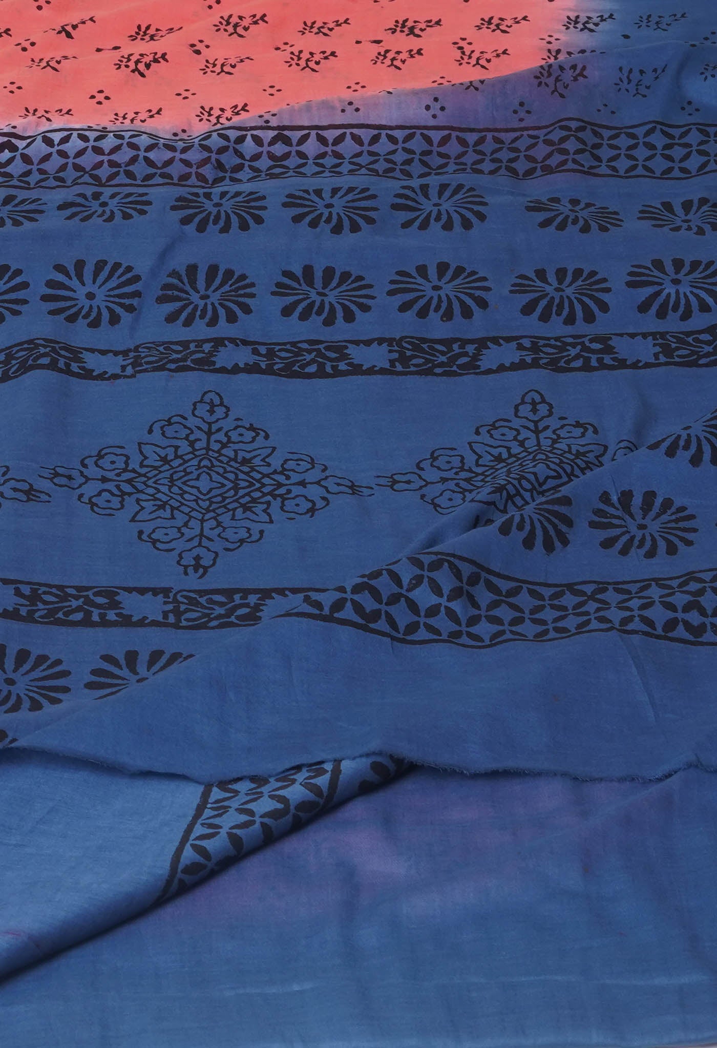 Peach Red Pure Dyed Hand Block Printed Soft Cotton Saree-UNM77524