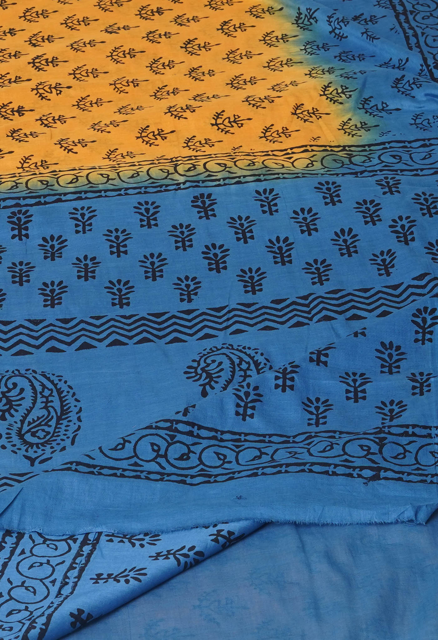 Yellow Pure Dyed Hand Block Printed Soft Cotton Saree-UNM77534