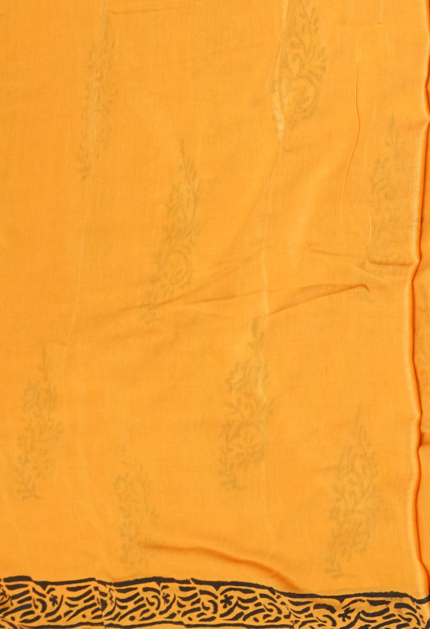 Yellow Pure Dyed Hand Block Printed Soft Cotton Saree