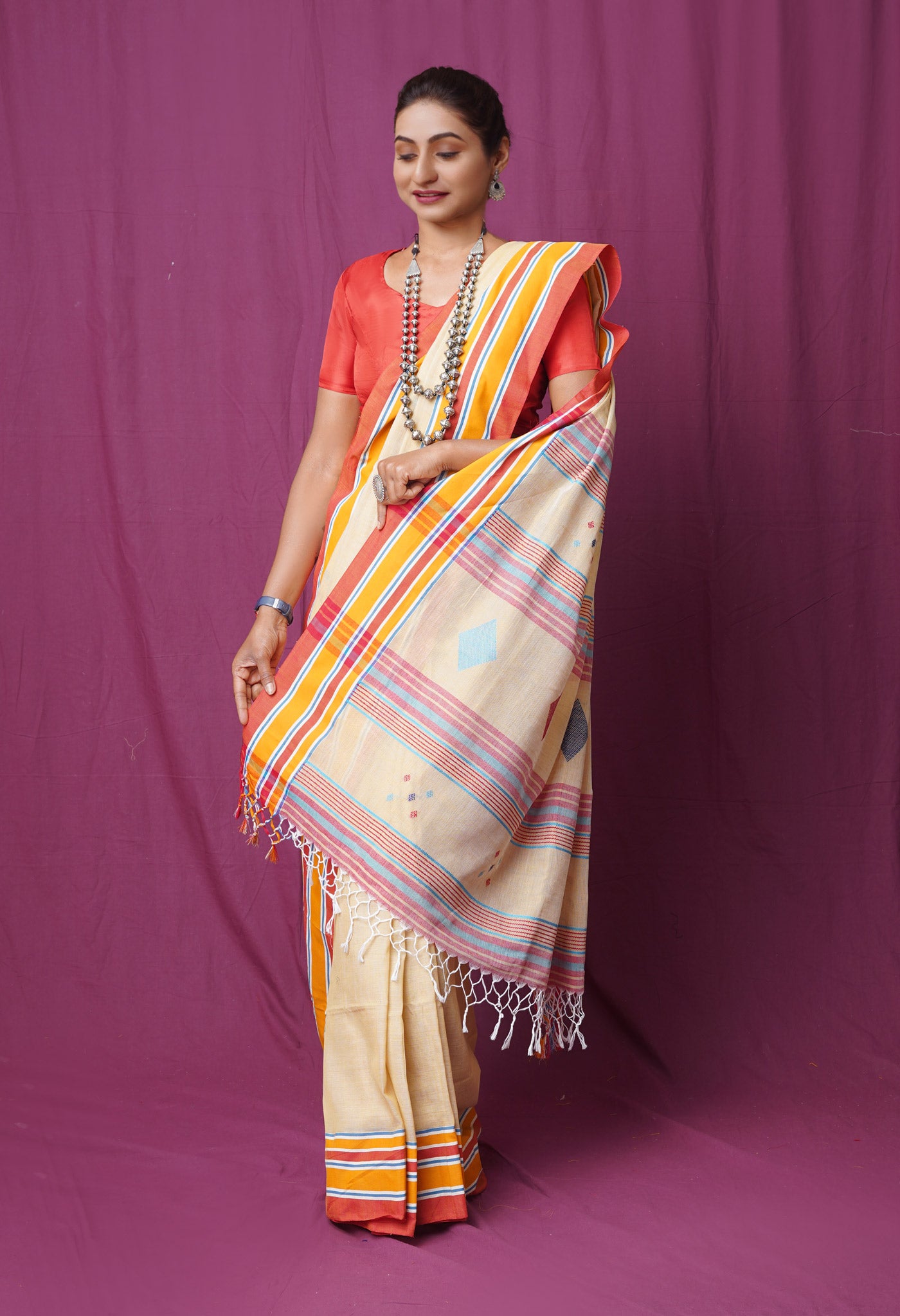 Beige Pure Handloom Nagaland Cotton Saree