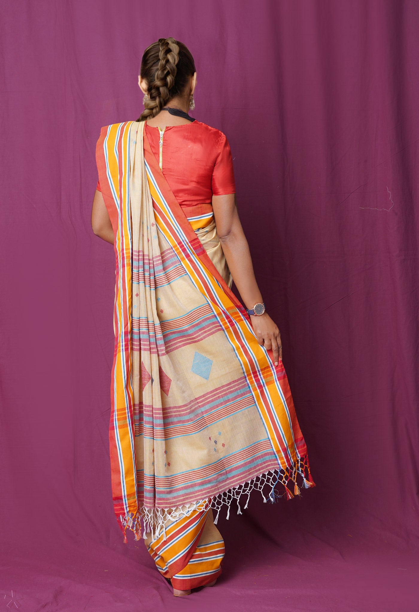 Beige Pure Handloom Nagaland Cotton Saree