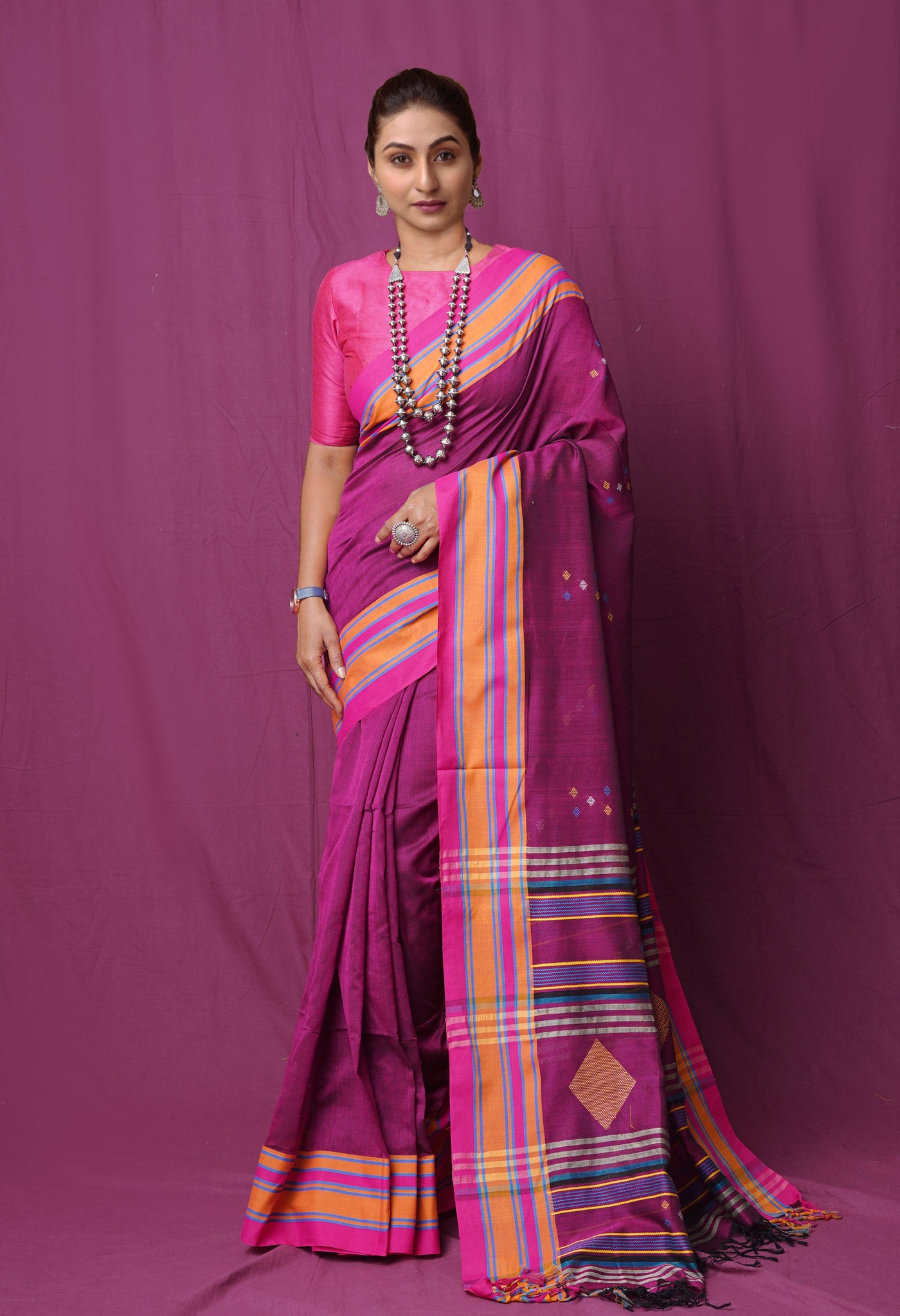 Pink Pure Handloom Nagaland Cotton Saree