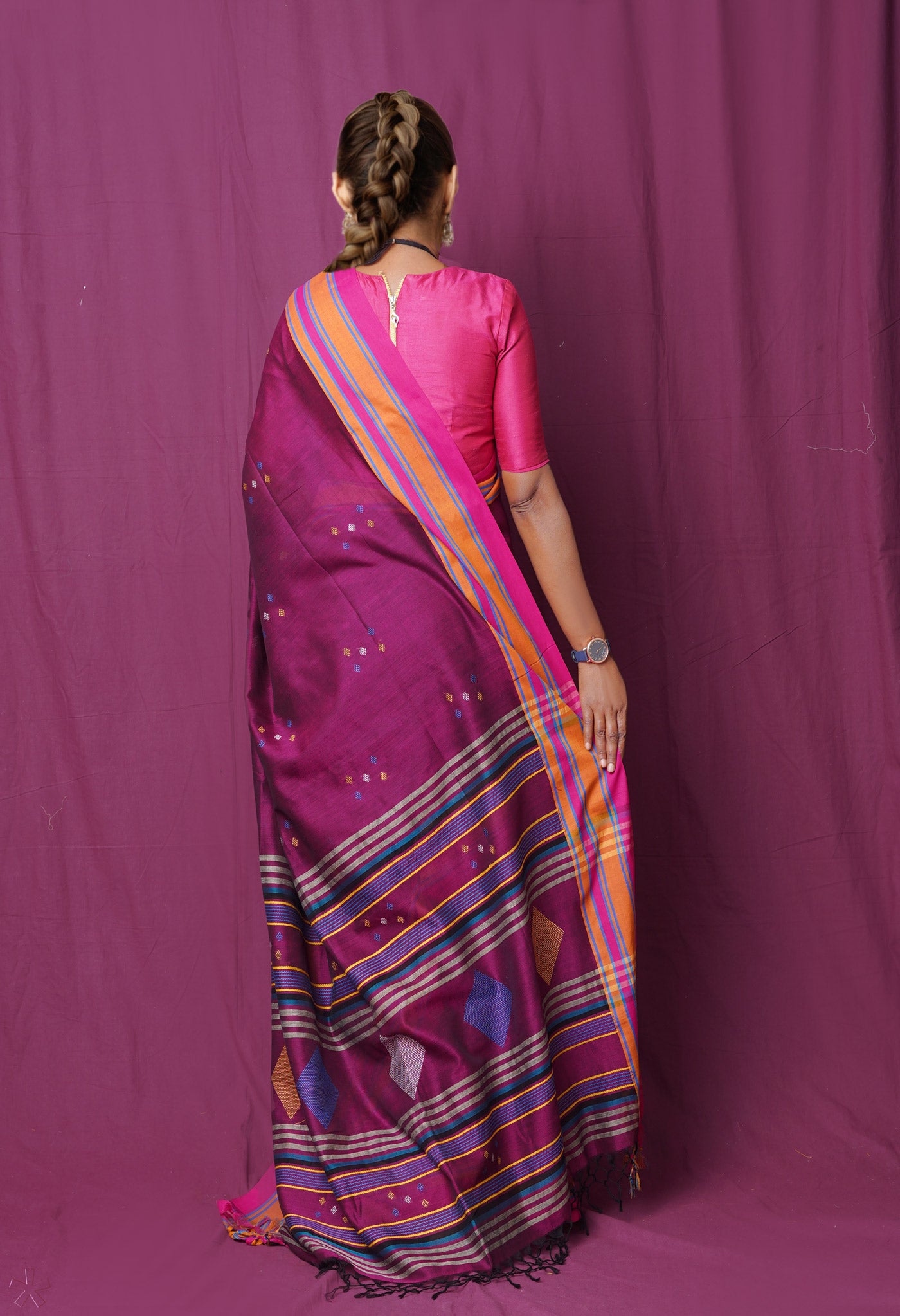 Pink Pure Handloom Nagaland Cotton Saree