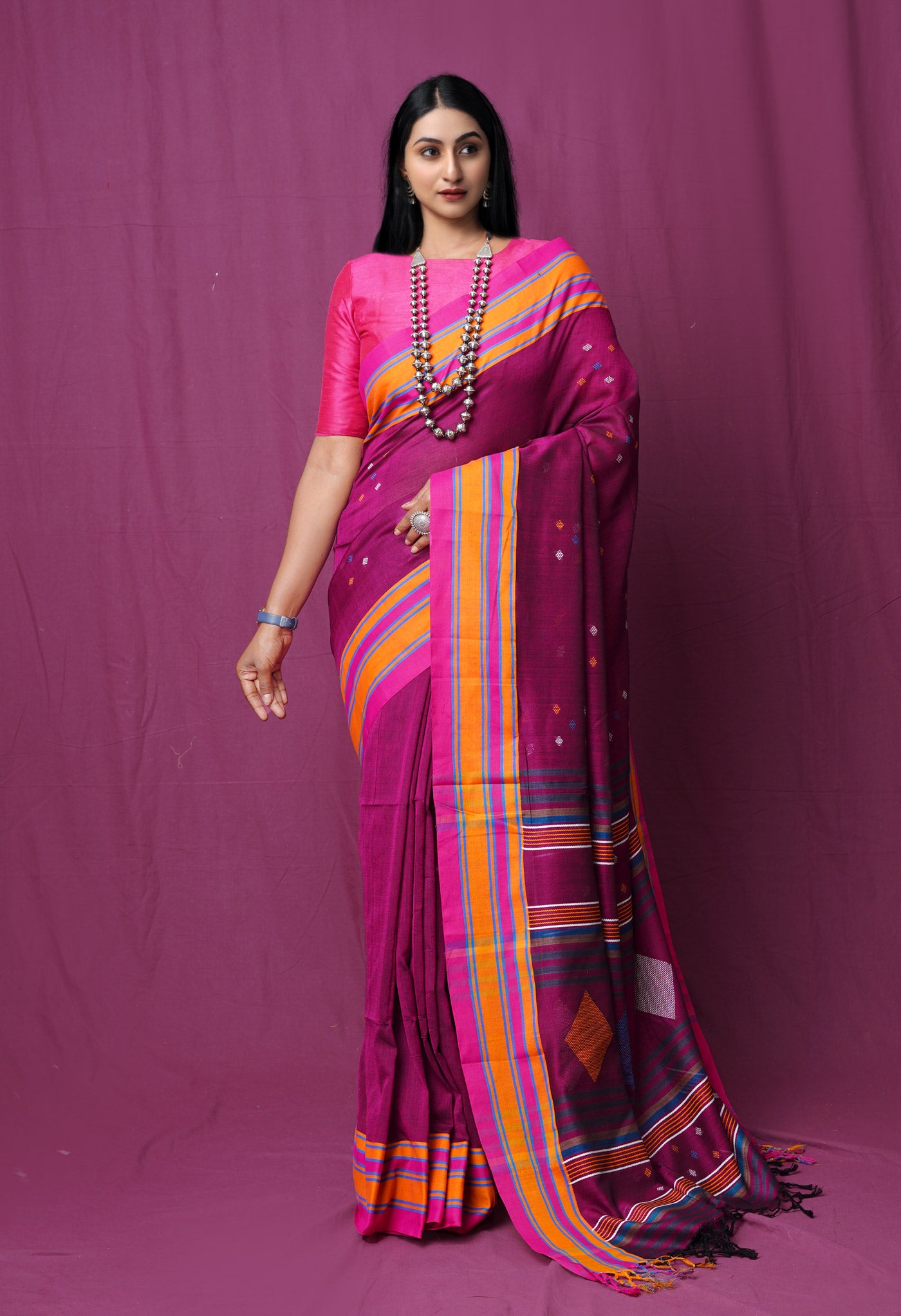 Pink Pure Handloom Nagaland Cotton Saree