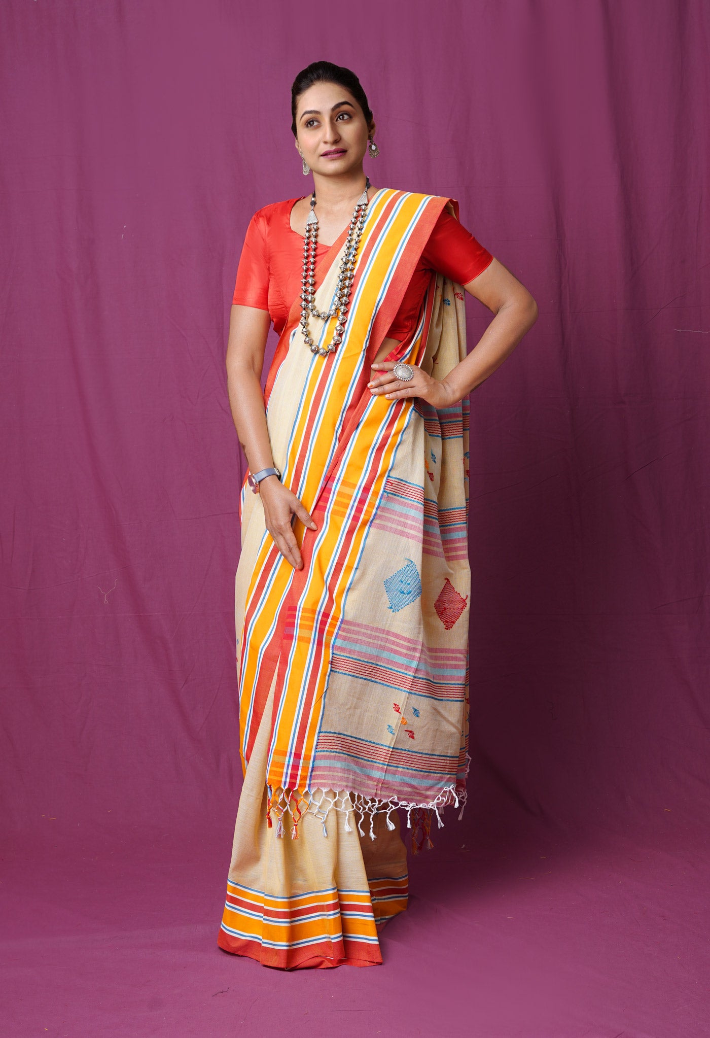 Beige Pure Handloom Nagaland Cotton Saree