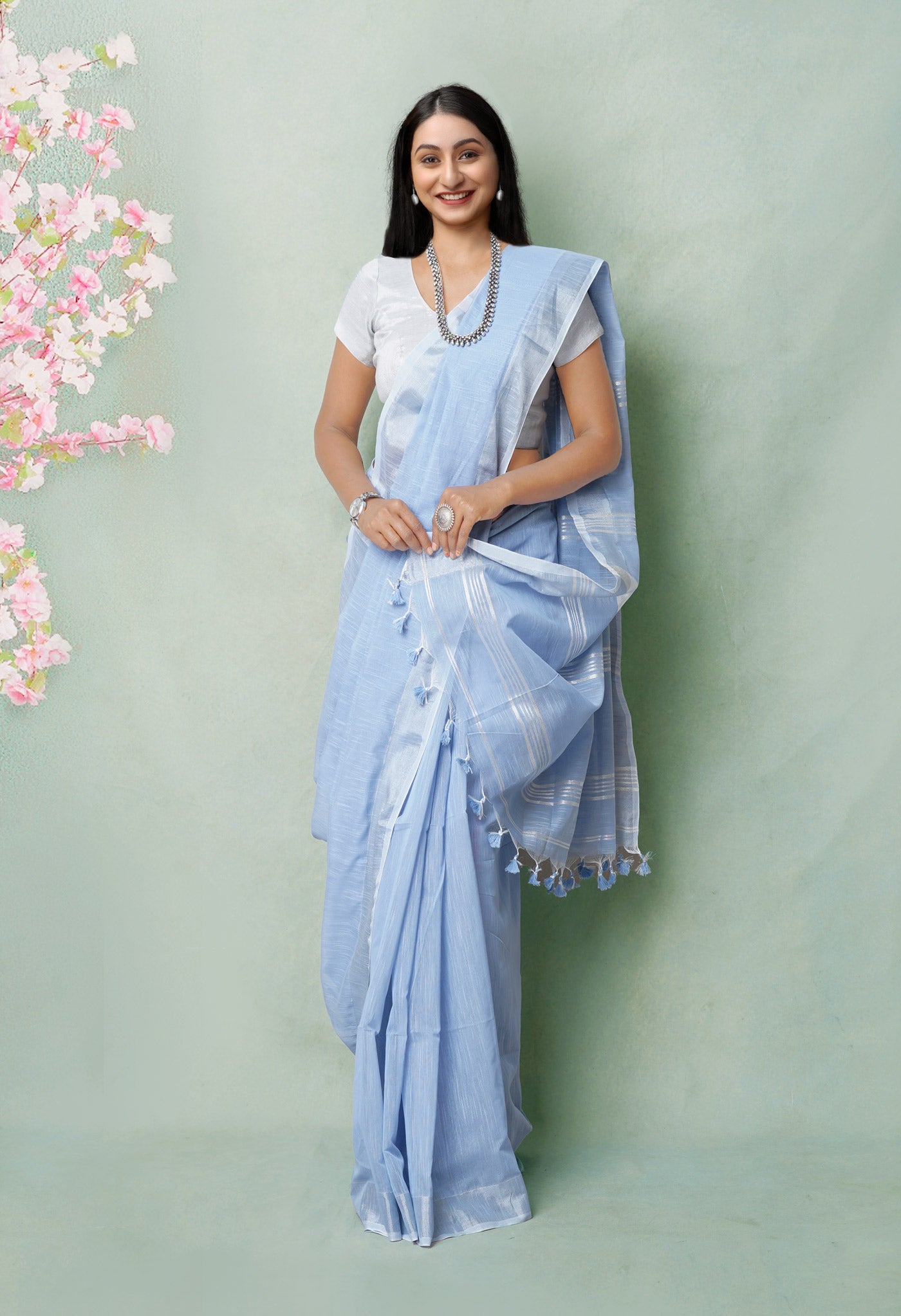 Pastel Blue Pure  Bengal  Sico Saree