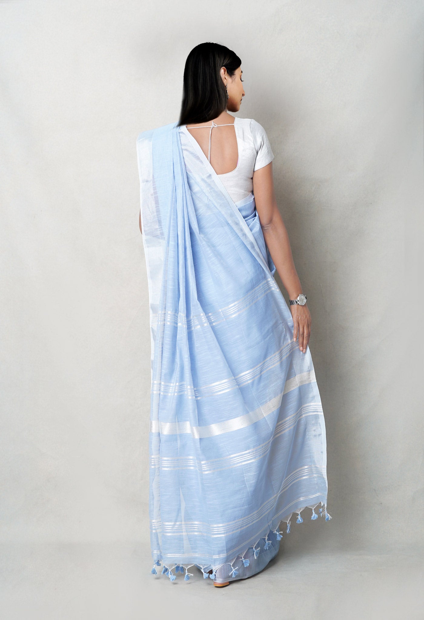 Pastel Blue Pure  Bengal  Sico Saree