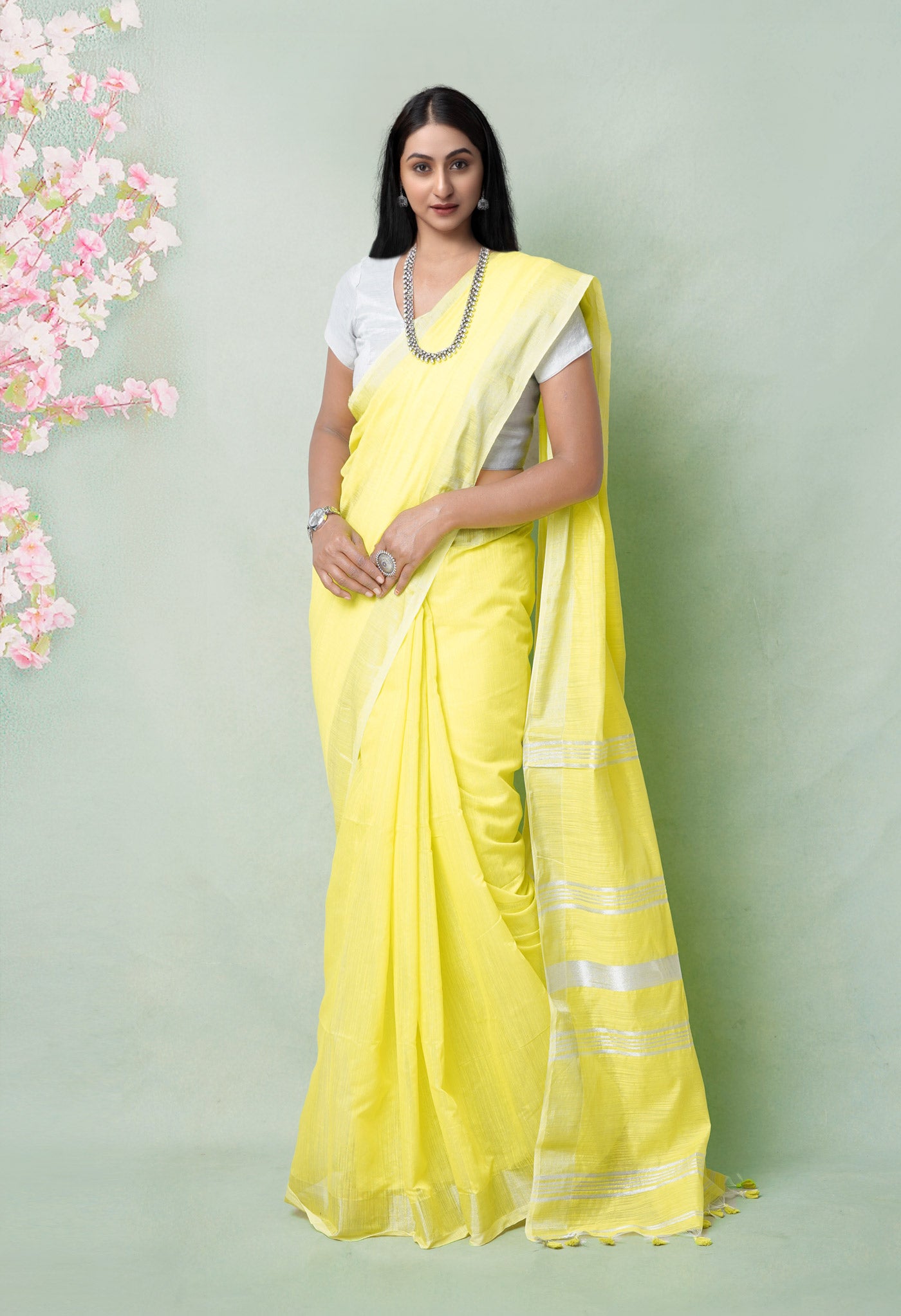 Lemon Yellow Pure  Bengal  Sico Saree