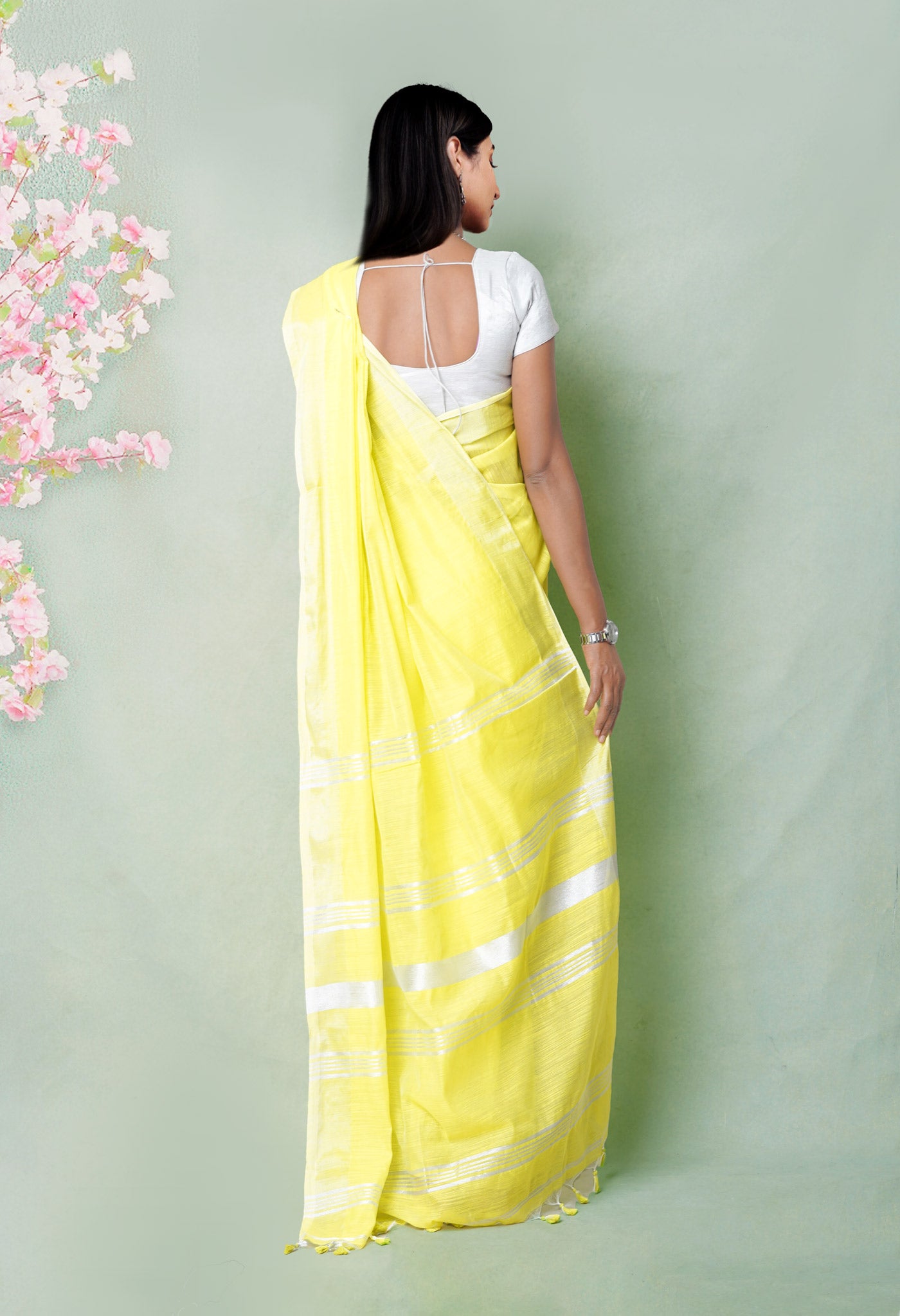 Lemon Yellow Pure  Bengal  Sico Saree