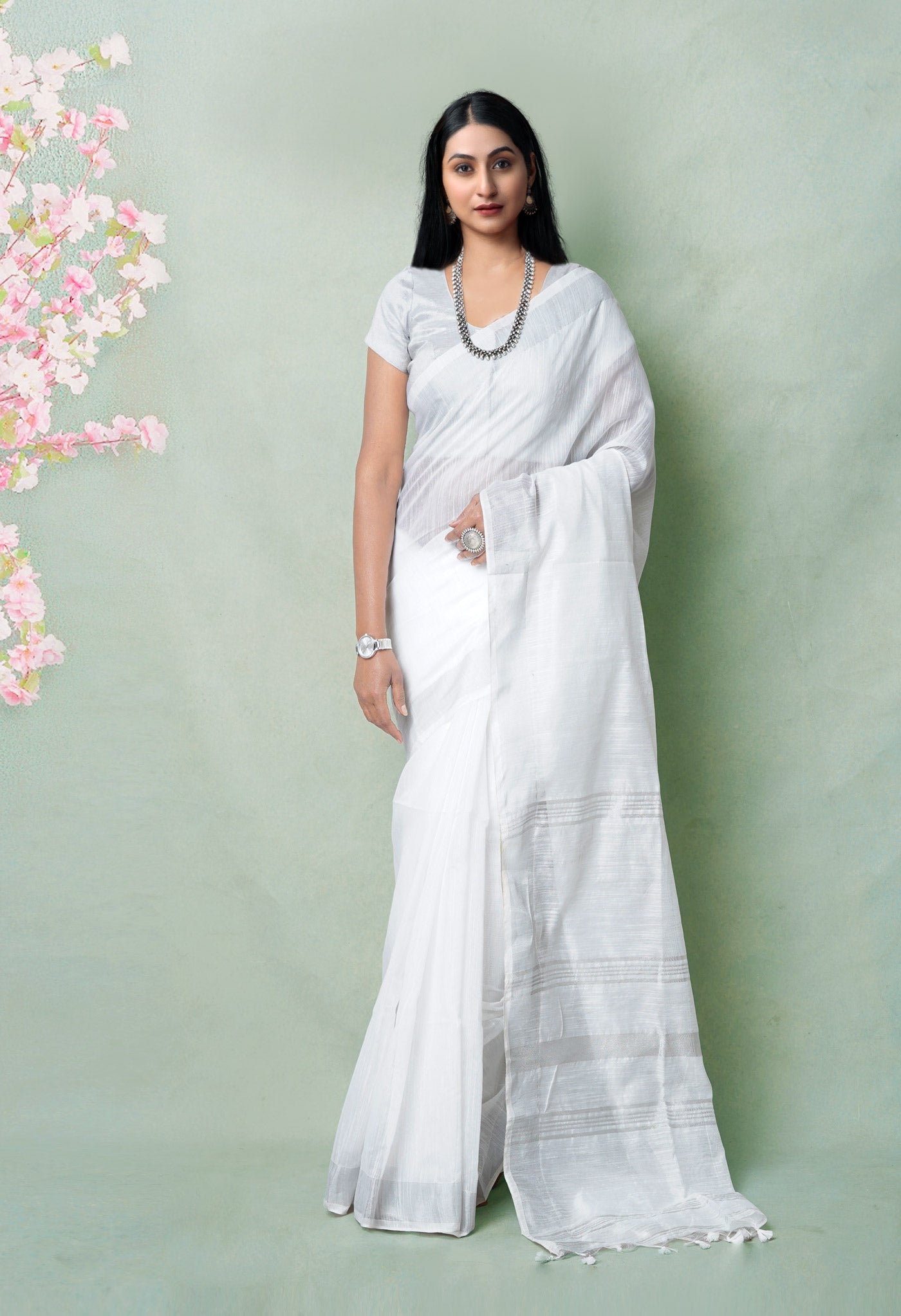 White Pure  Bengal  Sico Saree