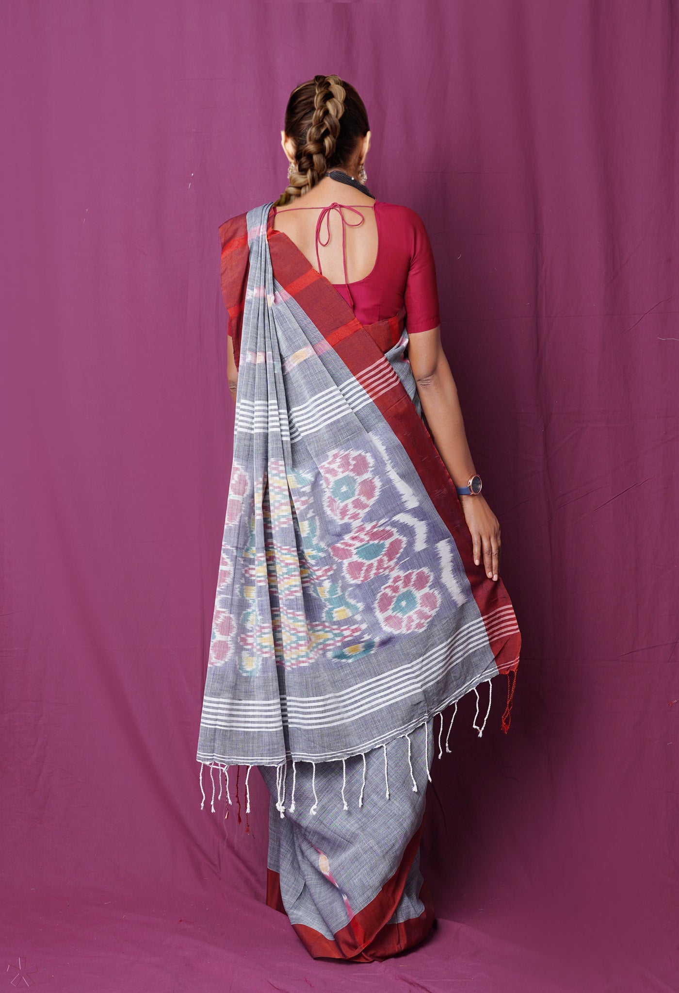 Grey Pure  Pochampally  Linen Saree