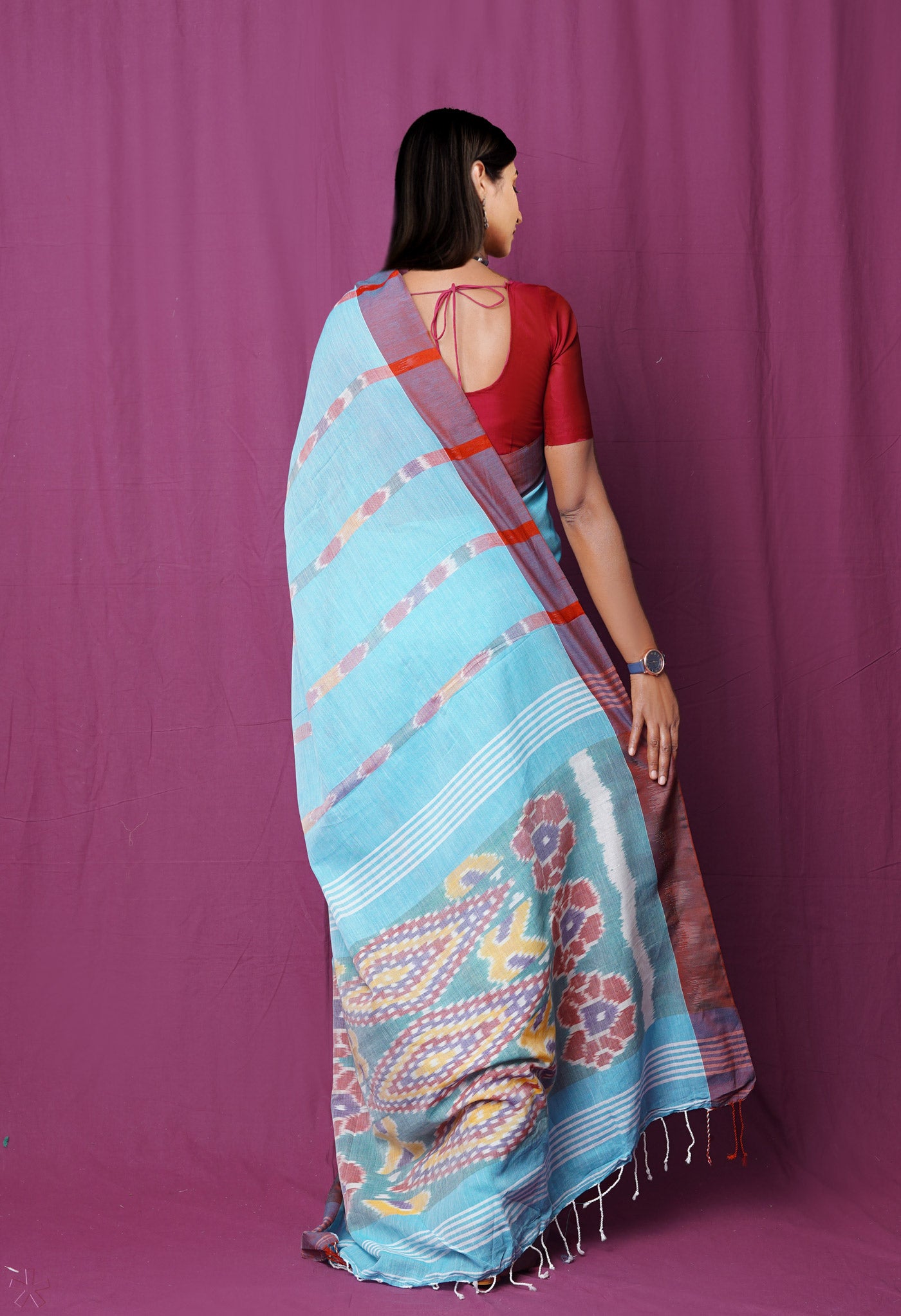 Blue Pure  Pochampally  Linen Saree