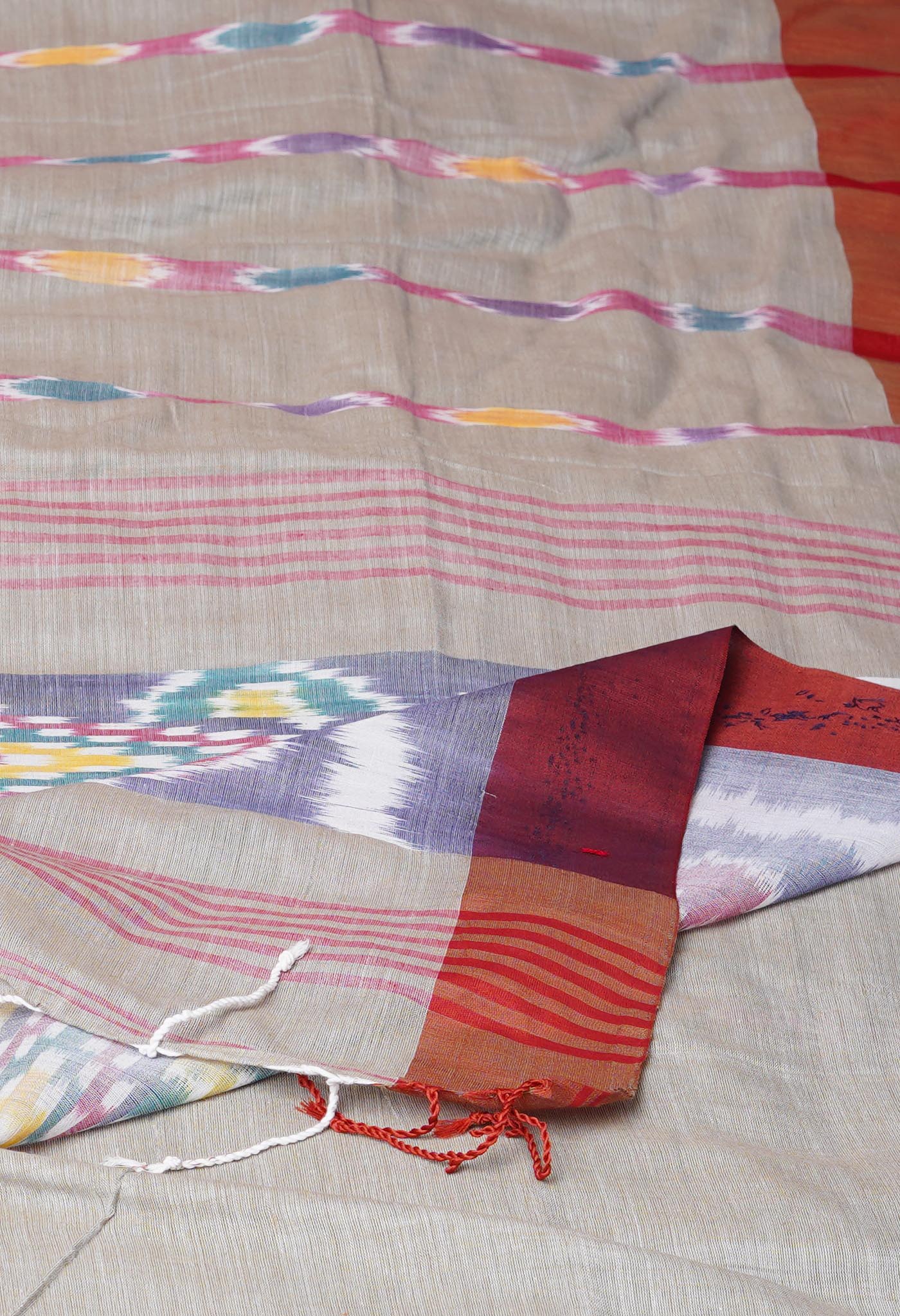 Light Grey Pure  Pochampally  Linen Saree