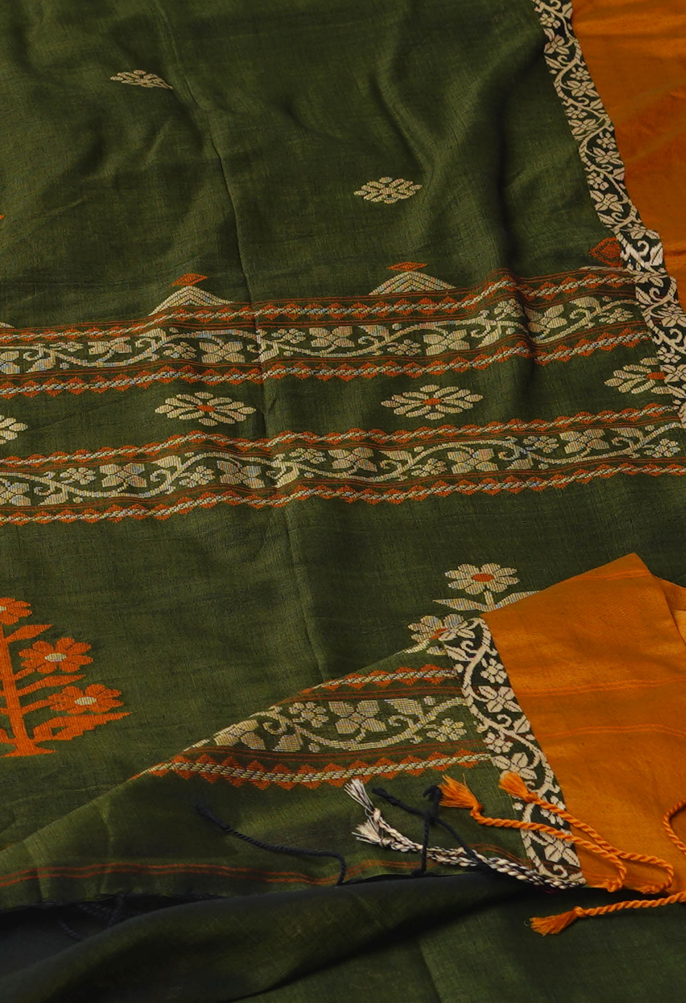 Green Pure  Mercerized Bengal Linen Saree