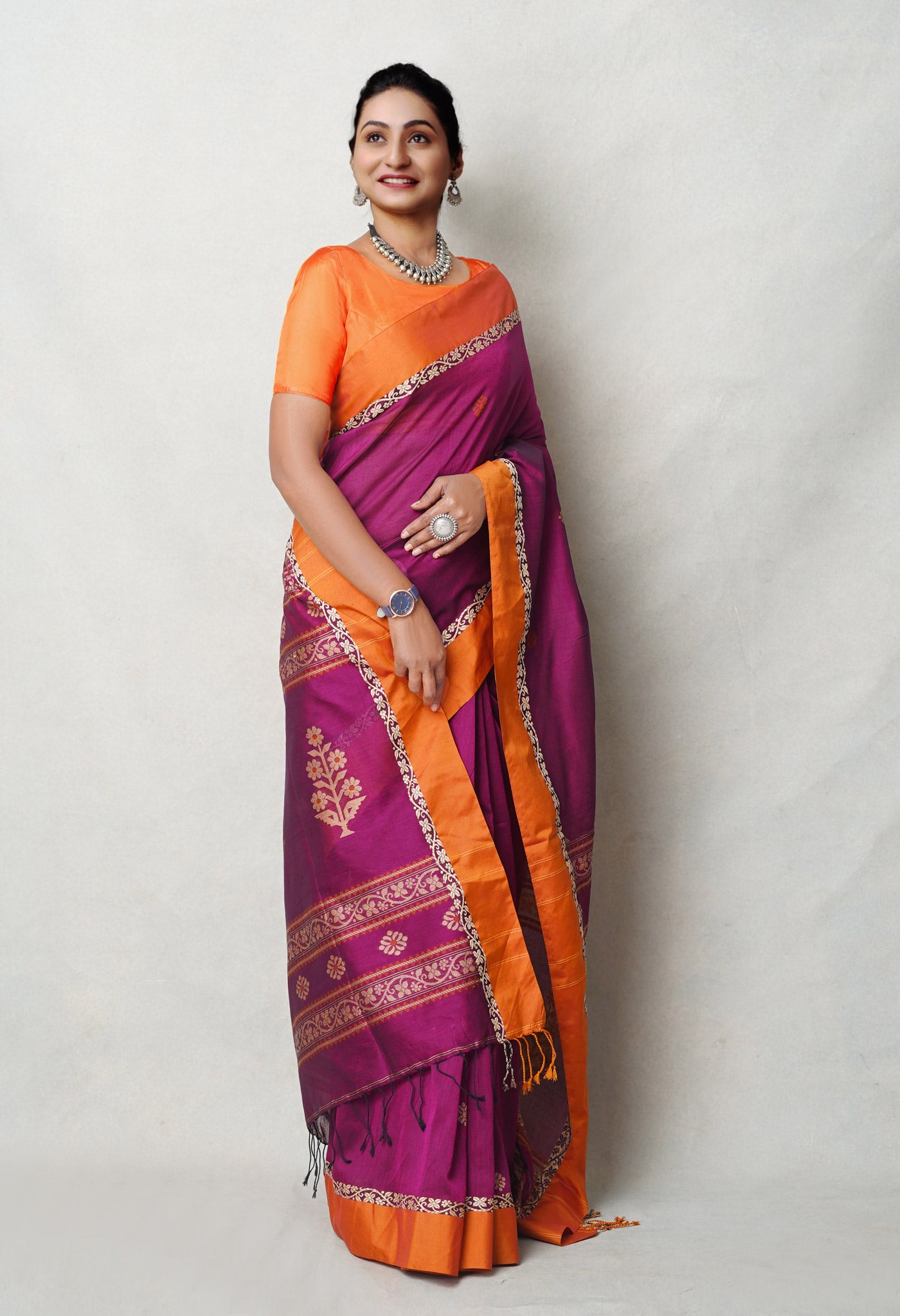 Pink Pure  Mercerized Bengal Linen Saree