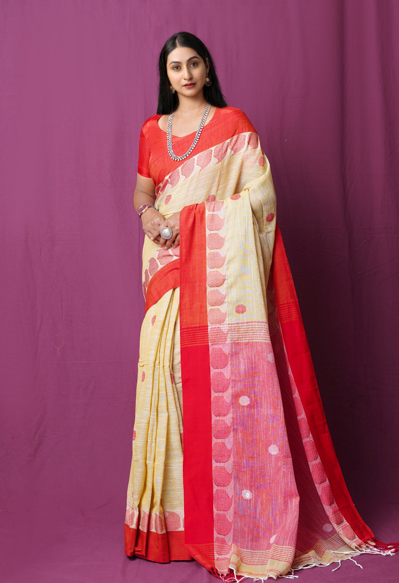 Beige Pure Handloom Khadi Linen Saree