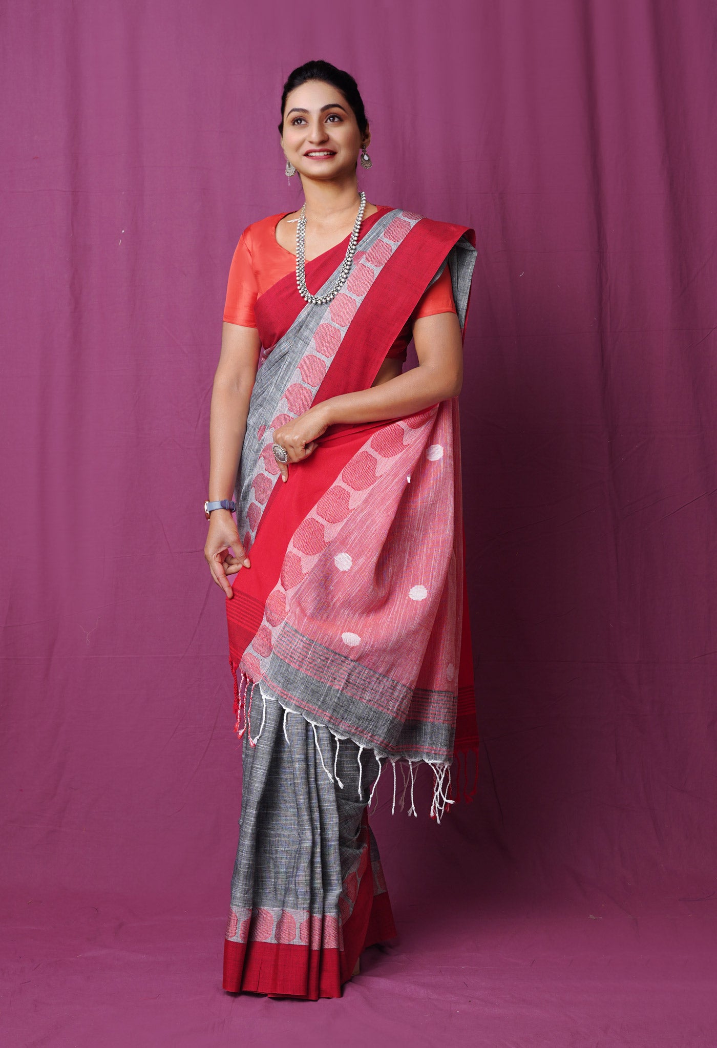 Grey Pure Handloom Khadi Linen Saree