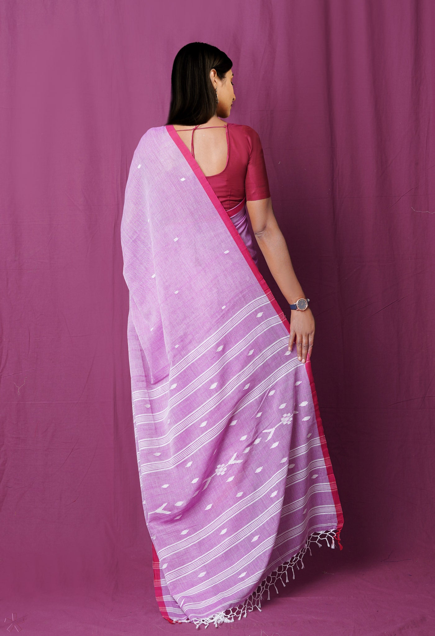 Purple Pure  Superfine Cotton Linen Saree