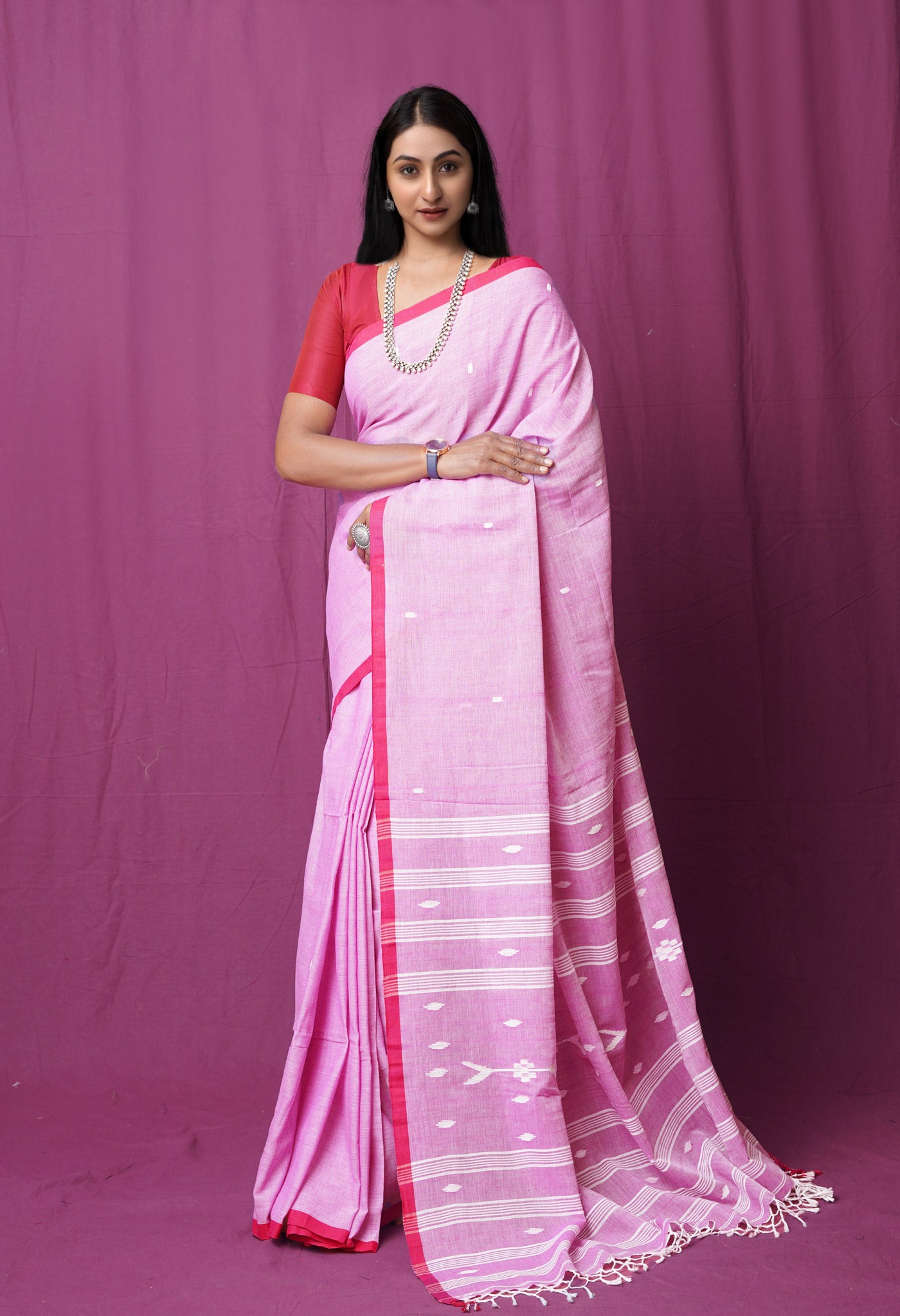 Pink Pure Superfine Cotton Linen Saree