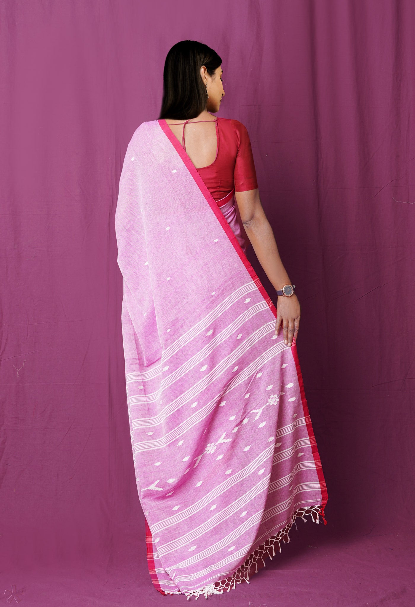 Pink Pure  Superfine Cotton Linen Saree