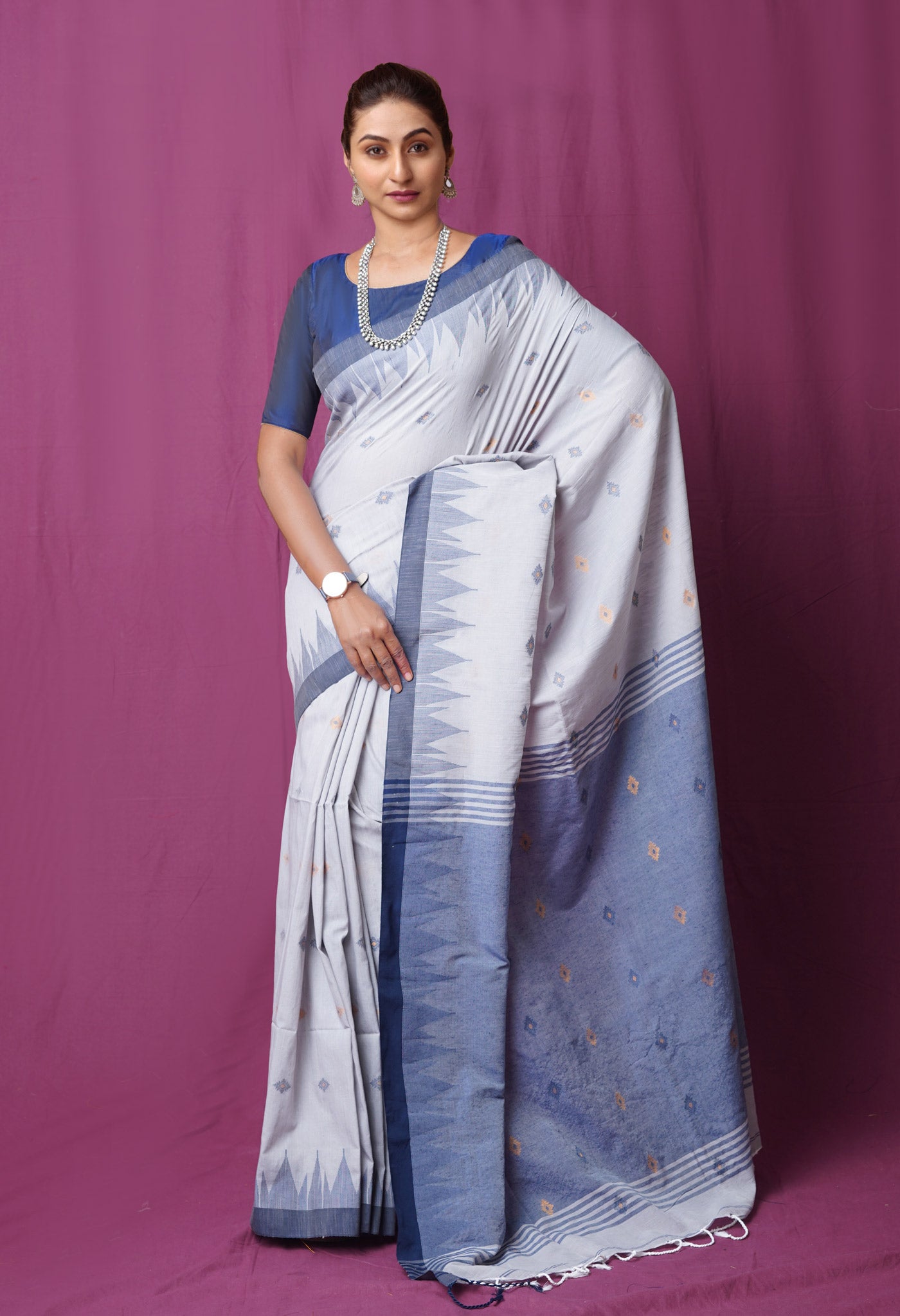 Grey Pure Handloom Bengal Cotton Linen Saree