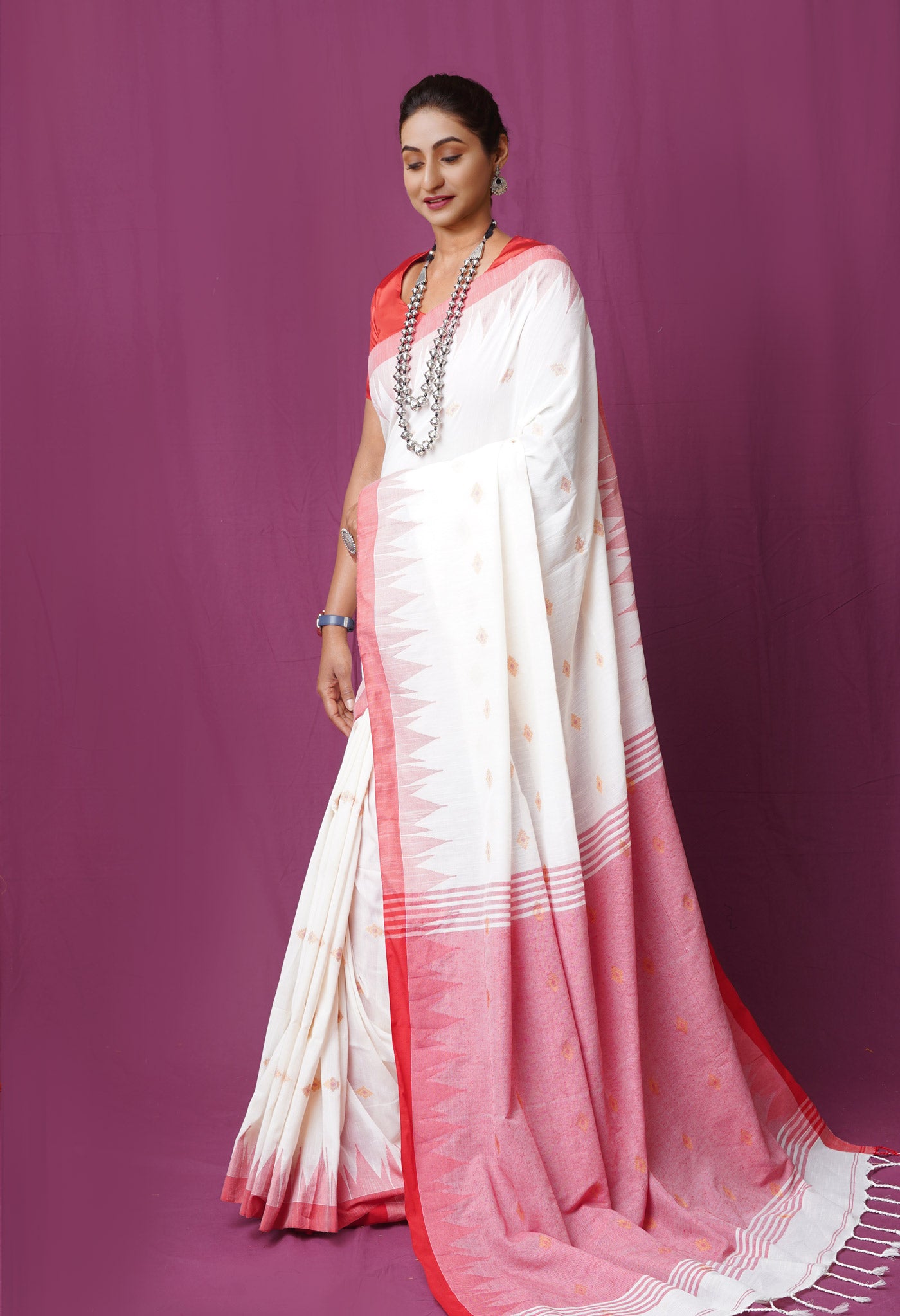 Ivory Pure Handloom Bengal Cotton Linen Saree