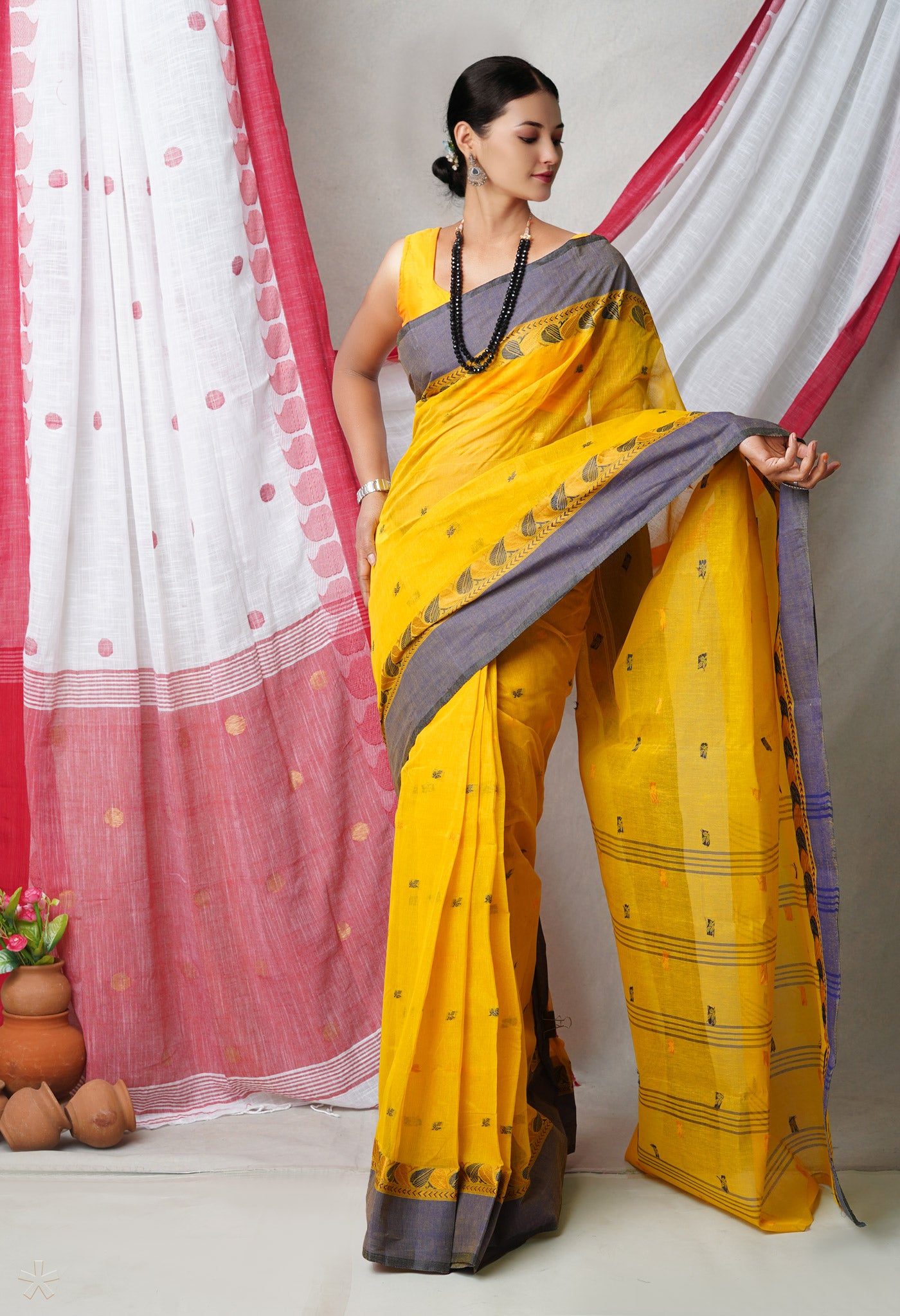 Yellow Pure Handloom Superfine Bengal Cotton Saree