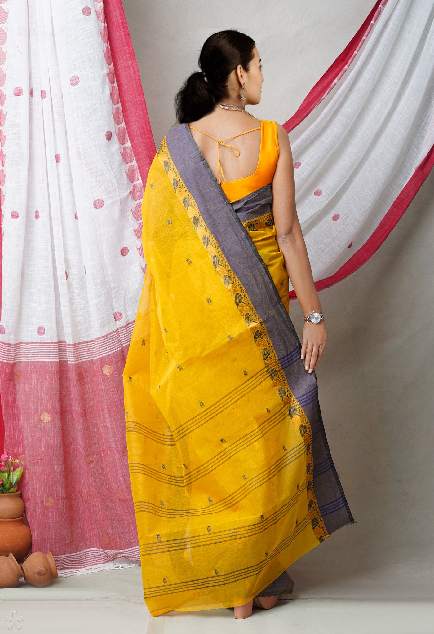 Yellow Pure Handloom Superfine Bengal Cotton Saree