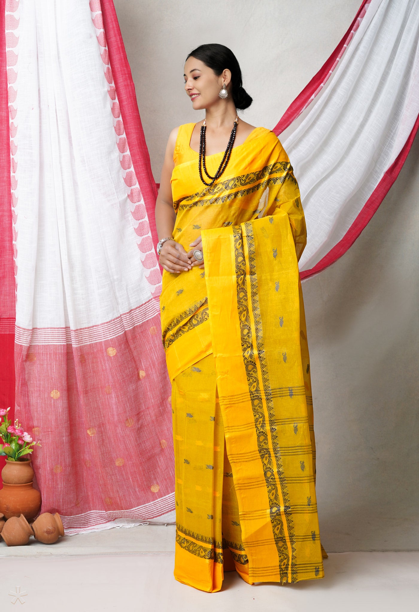 Yellow Pure Handloom Superfine Bengal Cotton Saree