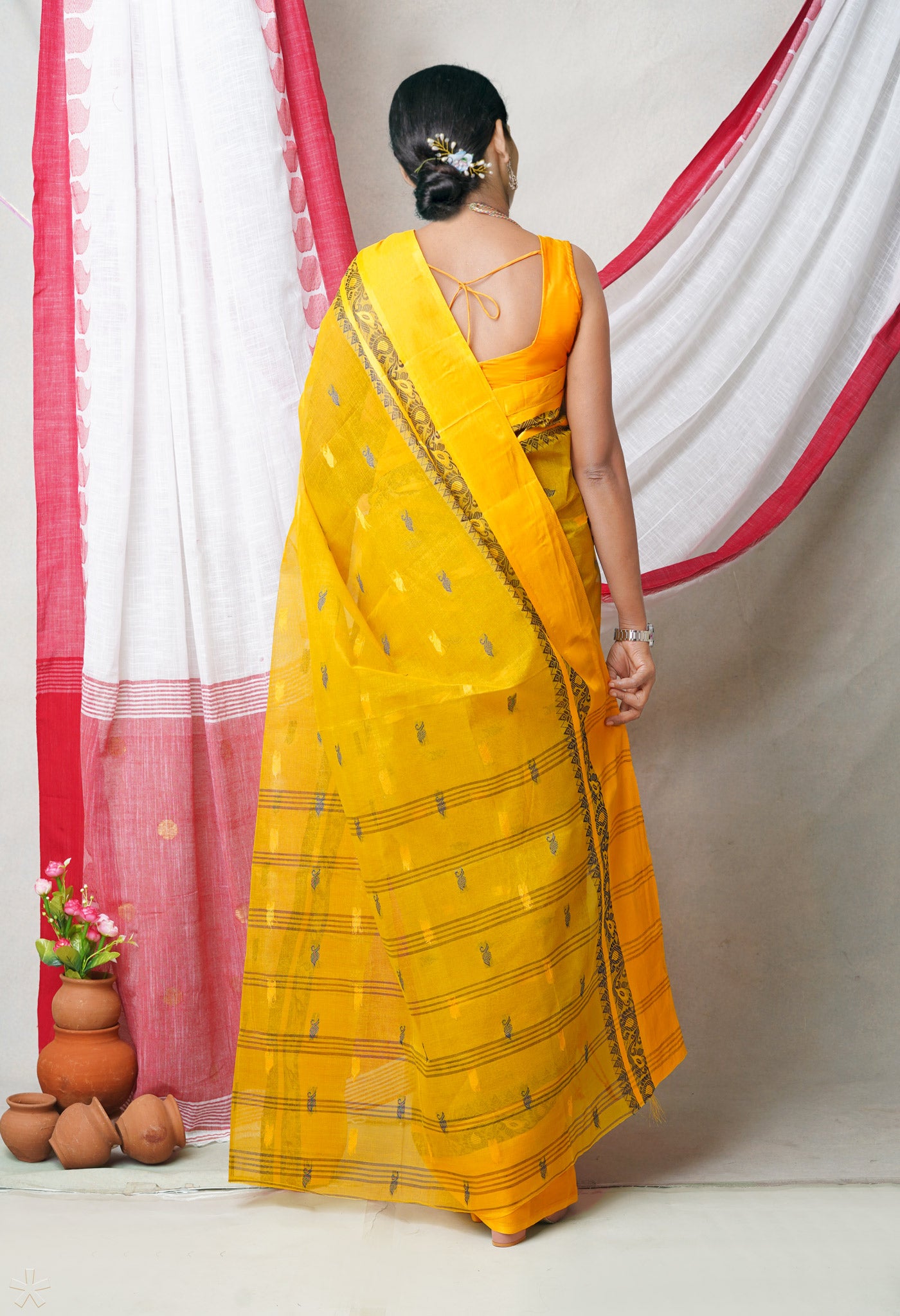 Yellow Pure Handloom Superfine Bengal Cotton Saree