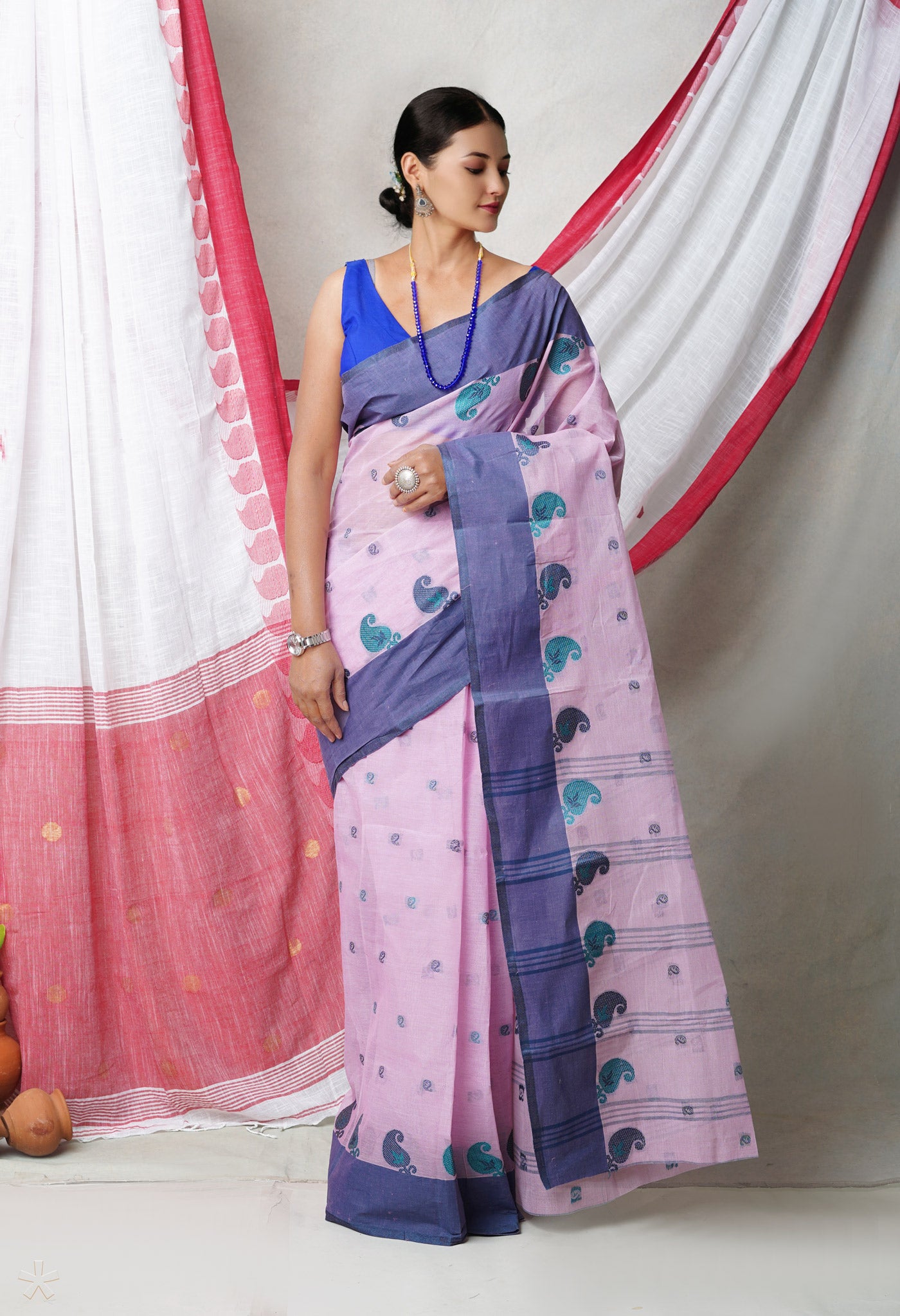 Pink Pure Handloom Superfine Bengal Cotton Saree