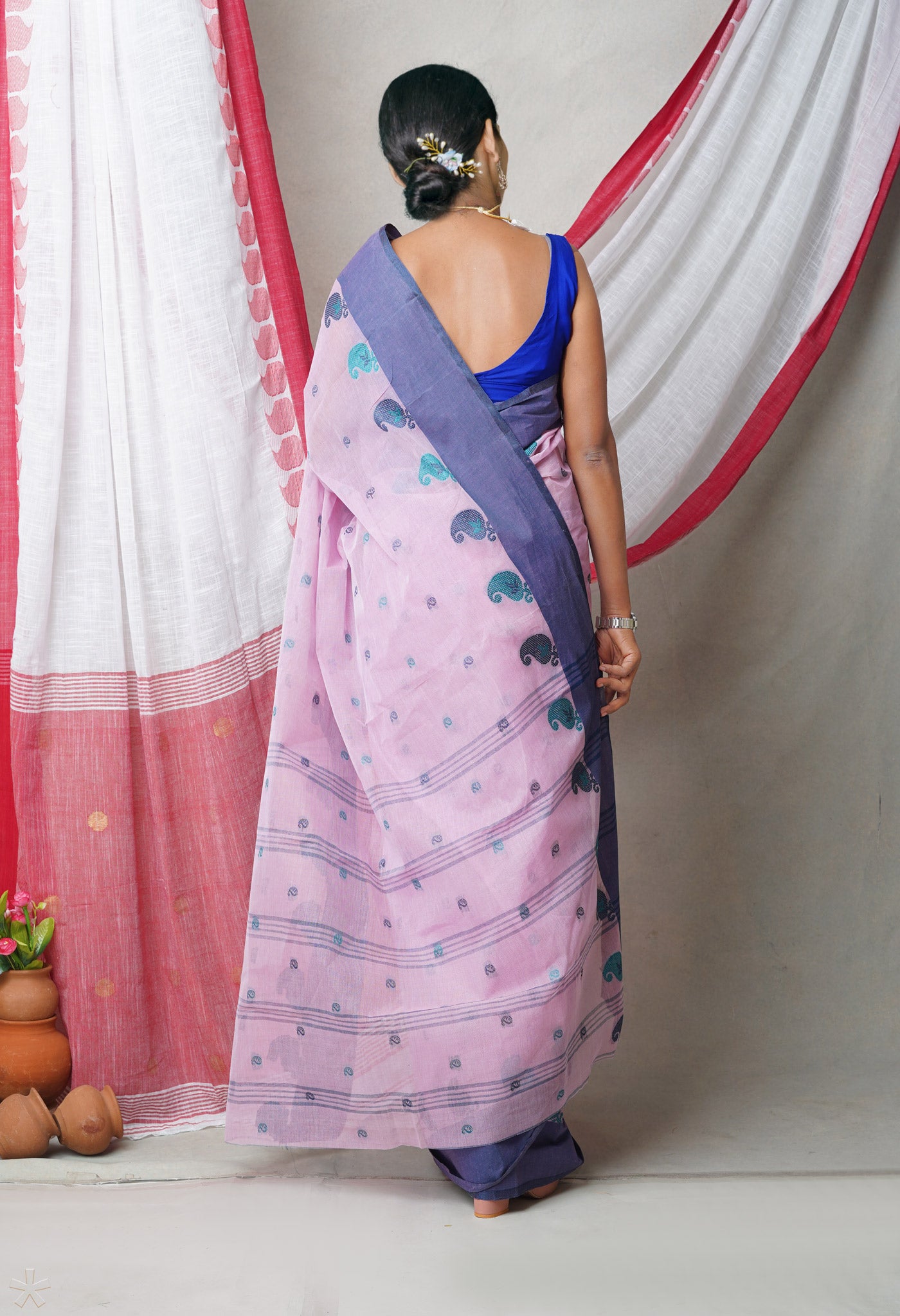 Pink Pure Handloom Superfine Bengal Cotton Saree