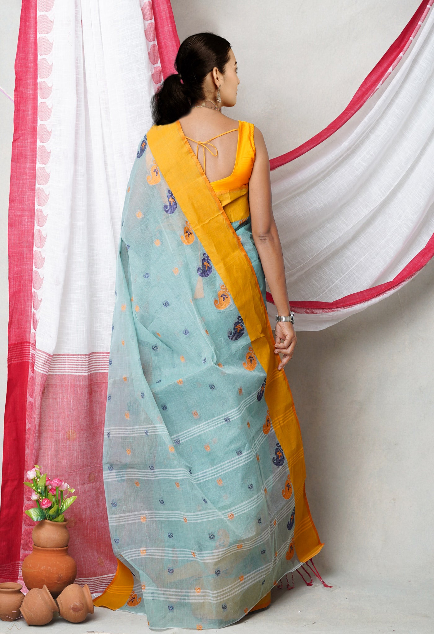 Pastel Blue Pure Handloom Superfine Bengal Cotton Saree