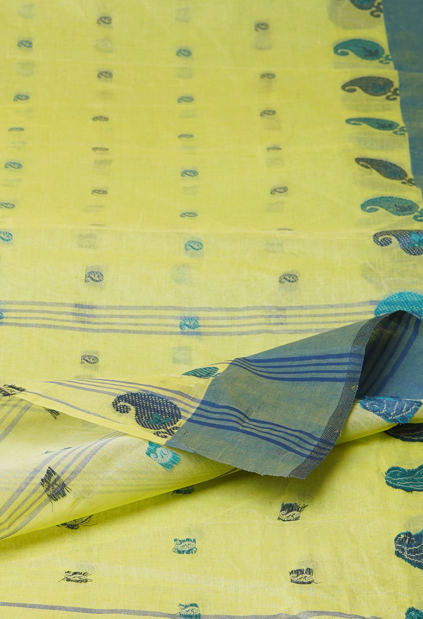 Pastel Olive Green Pure Handloom Superfine Bengal Cotton Saree