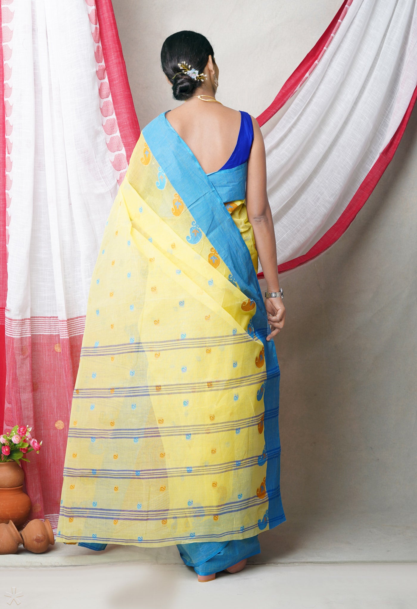 Lemon Yellow Pure Handloom Superfine Bengal Cotton Saree