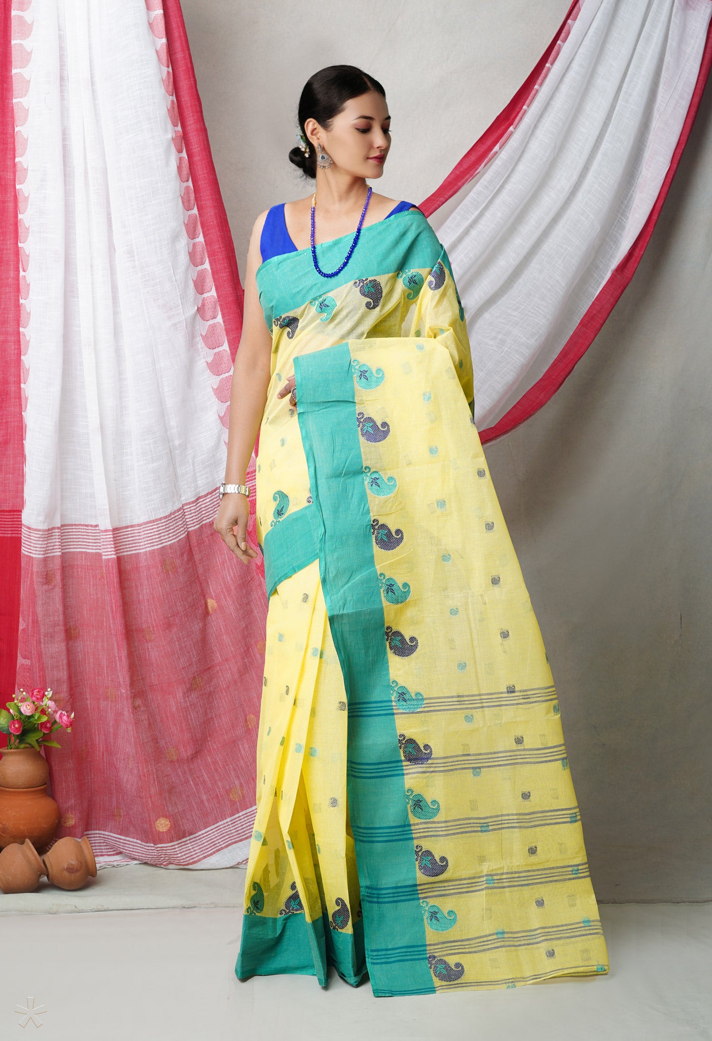 Lemon Yellow Pure Handloom Superfine Bengal Cotton Saree