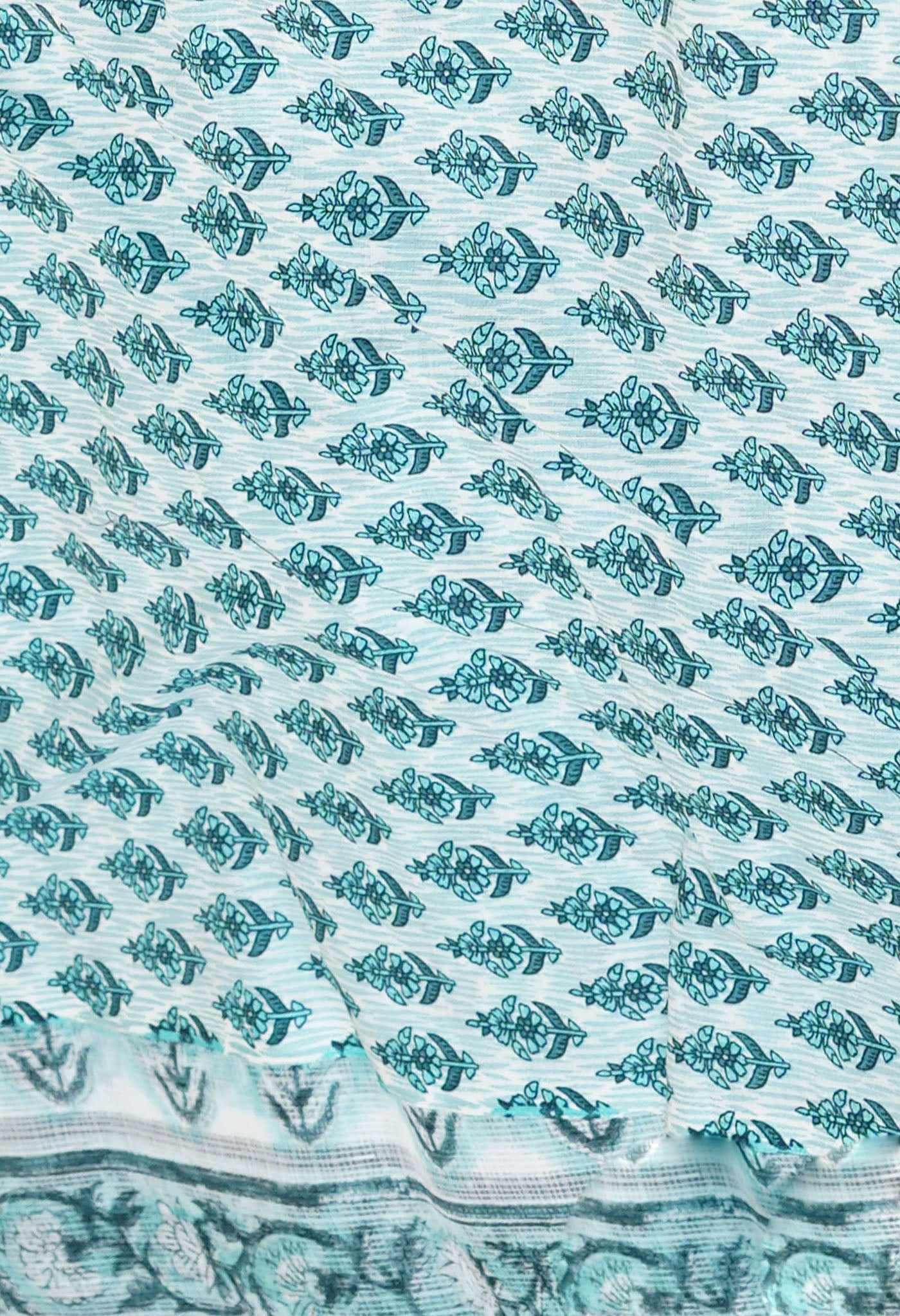 Pastel Bluish Green Pure Hand Block Printed Kota Saree-UNM77747