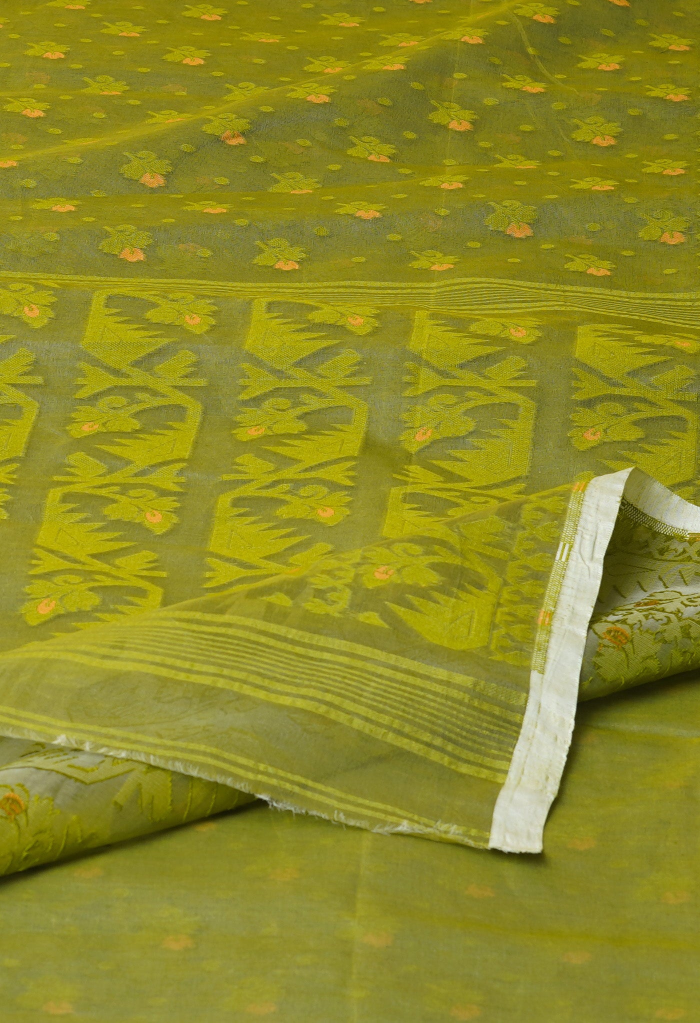 Green Pure Handloom Dhakai Jamdhani Cotton Saree