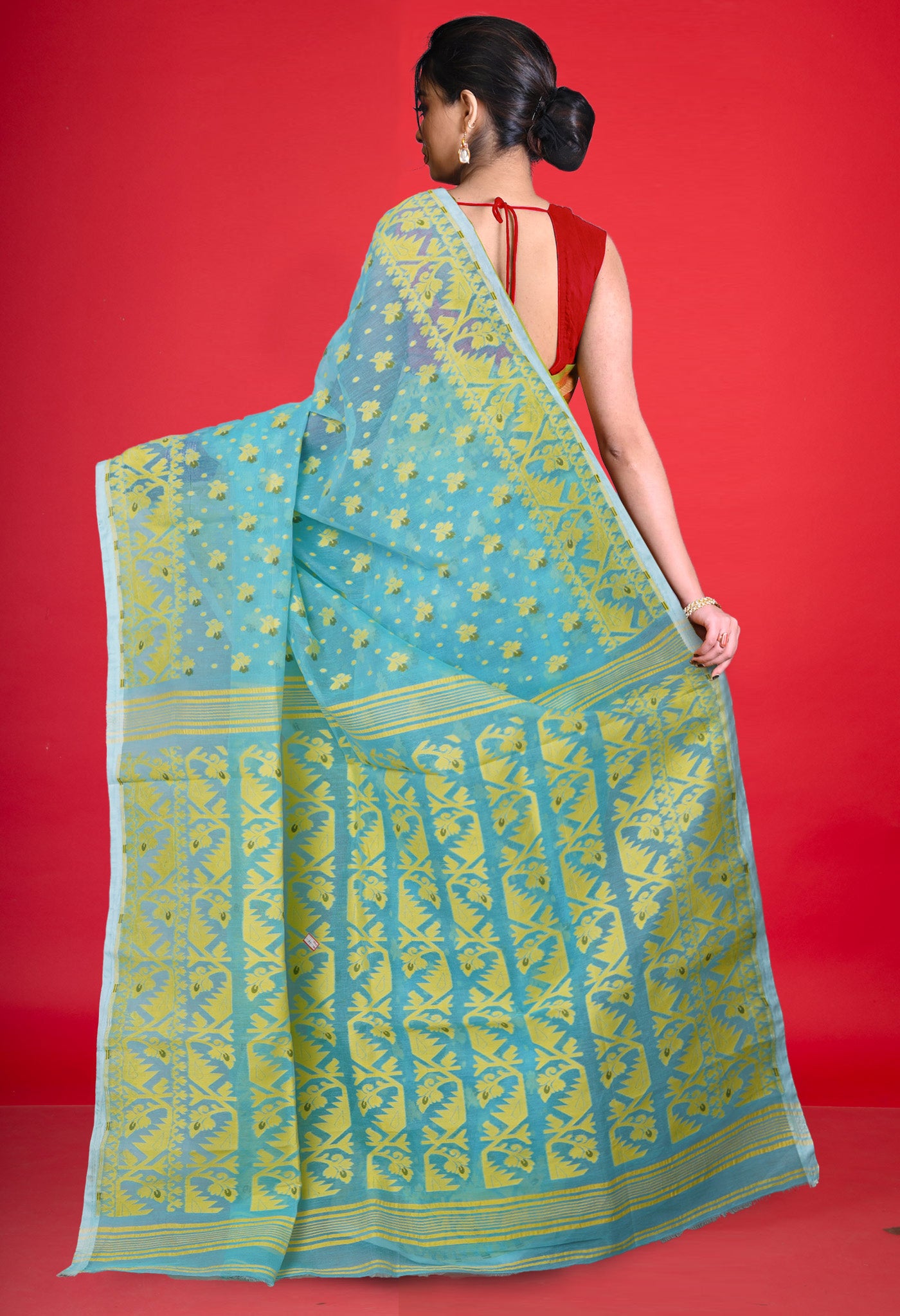 Blue Pure Handloom Dhakai Jamdhani Cotton Saree-UNM77755