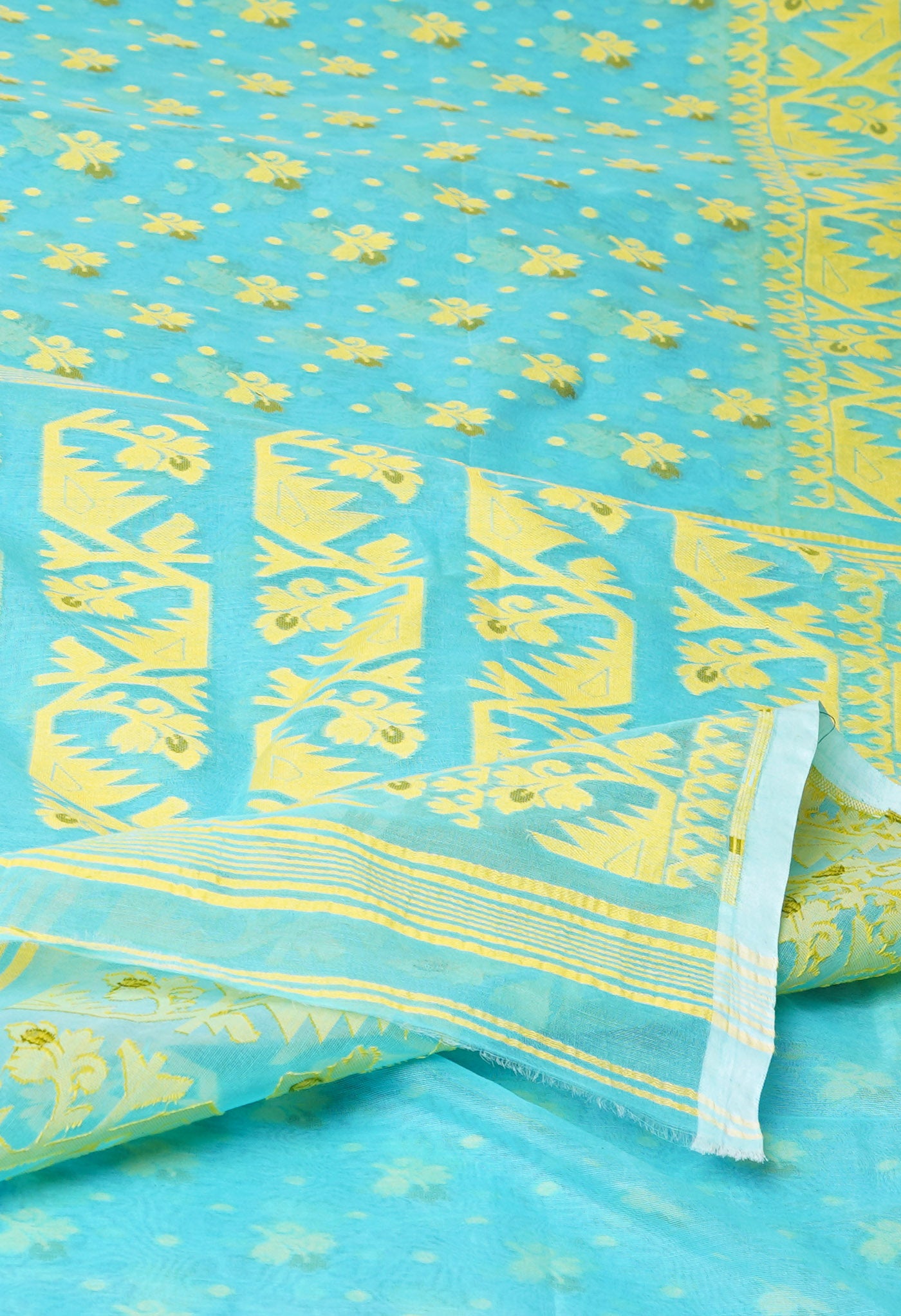 Blue Pure Handloom Dhakai Jamdhani Cotton Saree-UNM77755