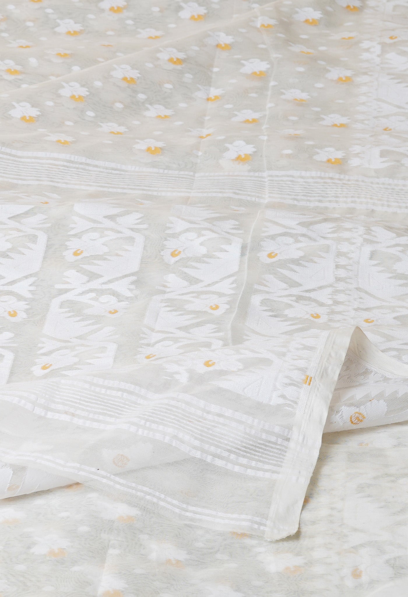 White Pure Handloom Dhakai Jamdhani Cotton Saree