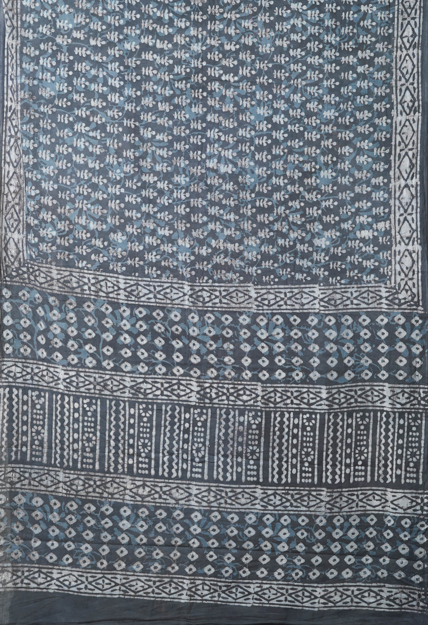 Grey Pure  Dabu Printed Mulmul Cotton Saree