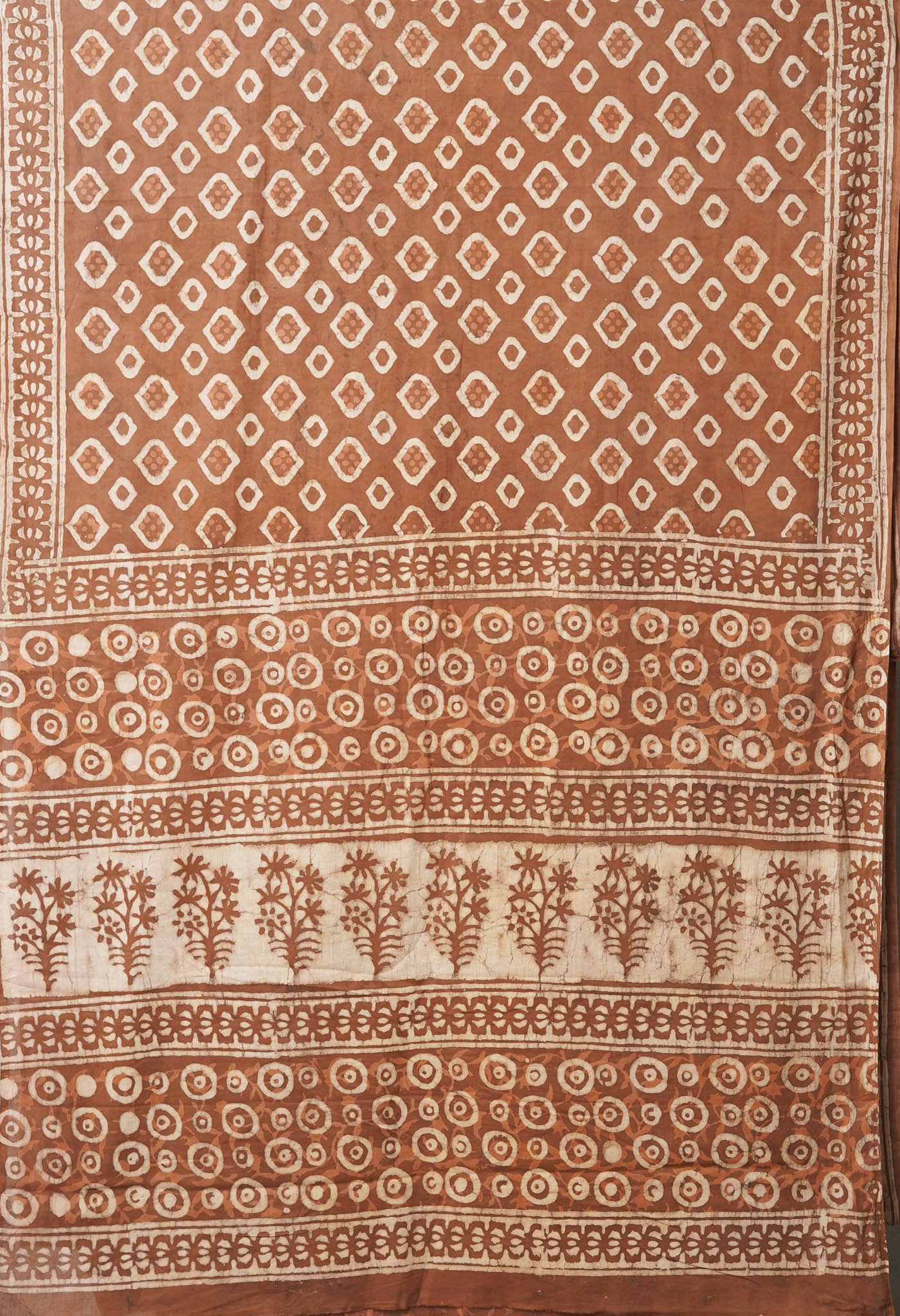 Brown Pure  Dabu Printed Mulmul Cotton Saree