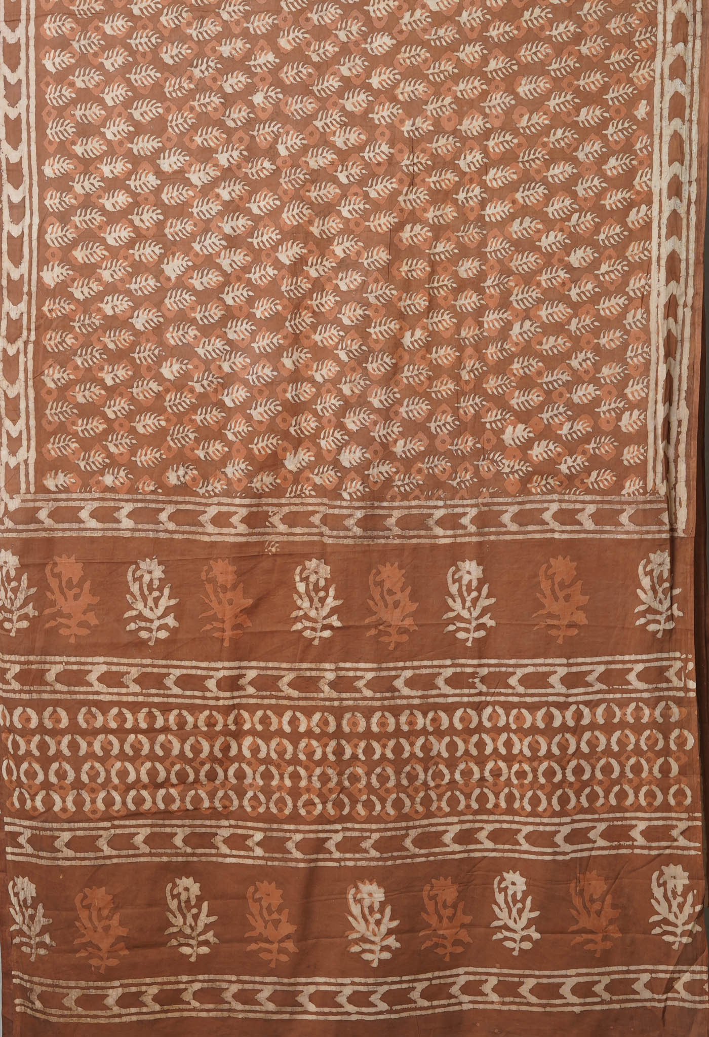 Brown Pure  Dabu Printed Mulmul Cotton Saree