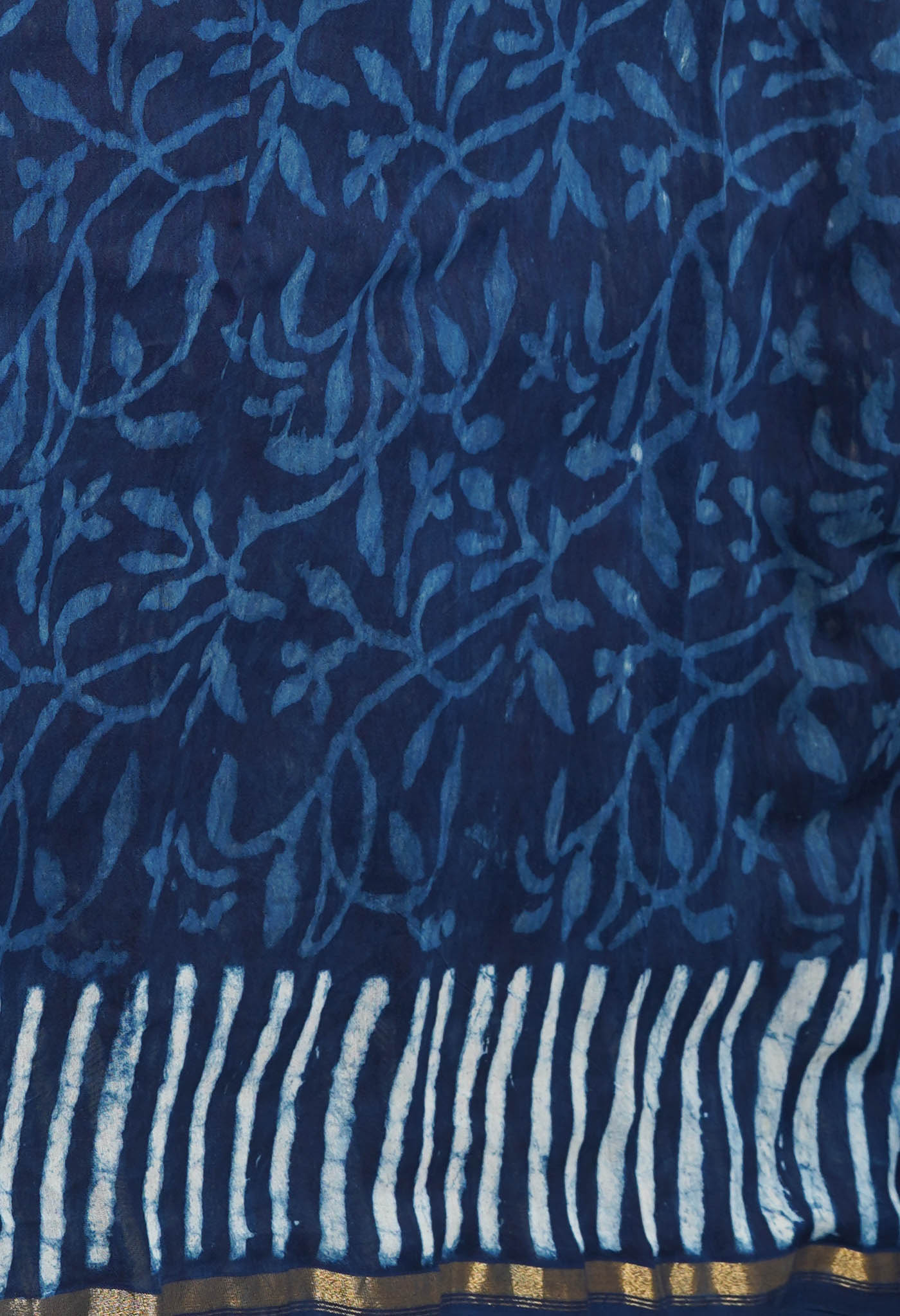 Indigo Blue Pure Dabu Printed Chanderi Sico Saree-UNM77783