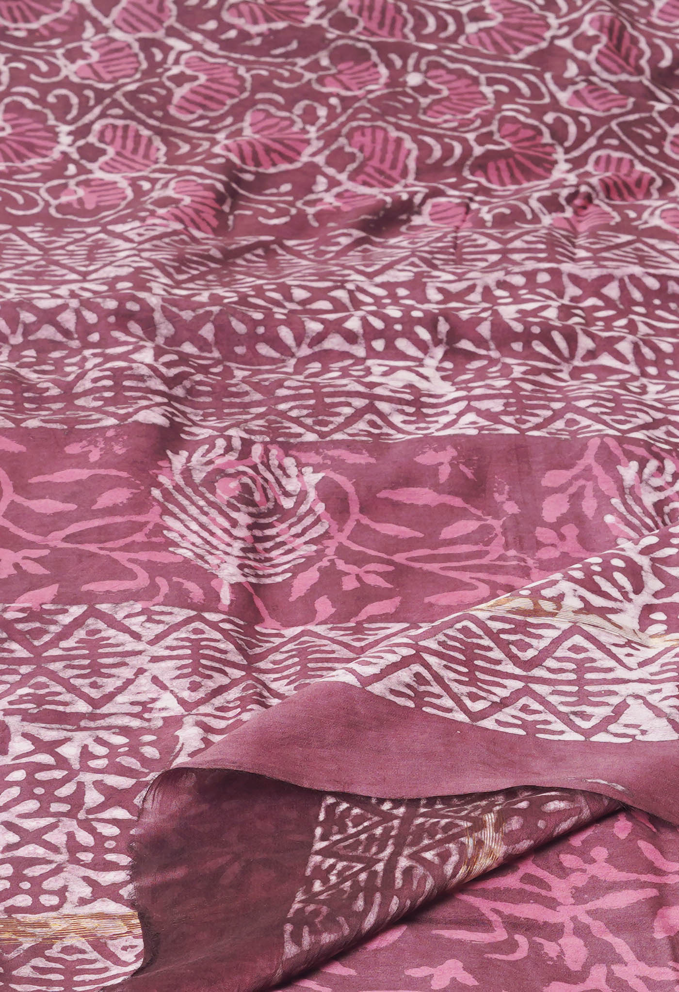 Brownish Pink Pure Dabu Printed Chanderi Sico Saree-UNM77784