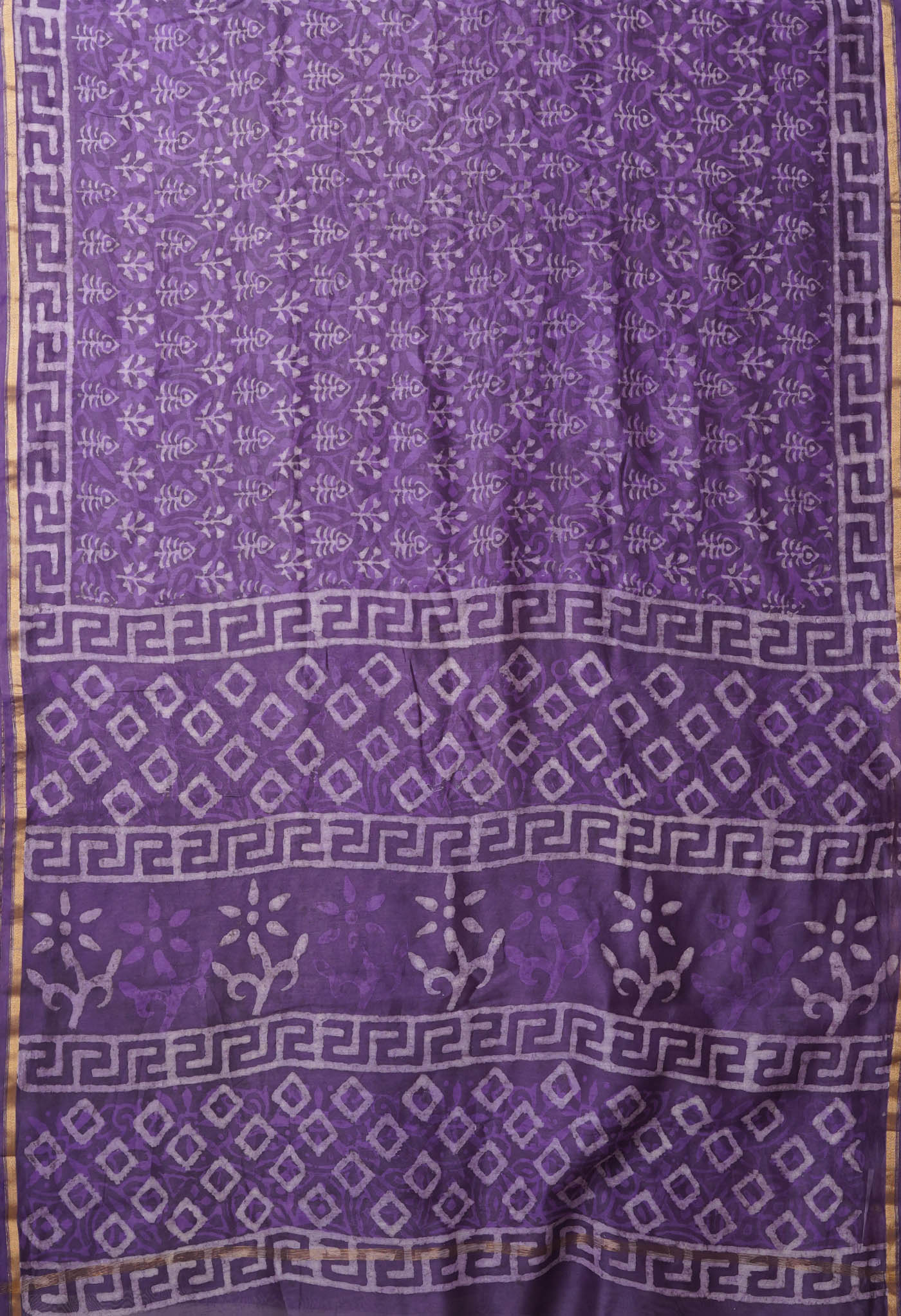 Violet Pure  Dabu Printed Chanderi Sico Saree