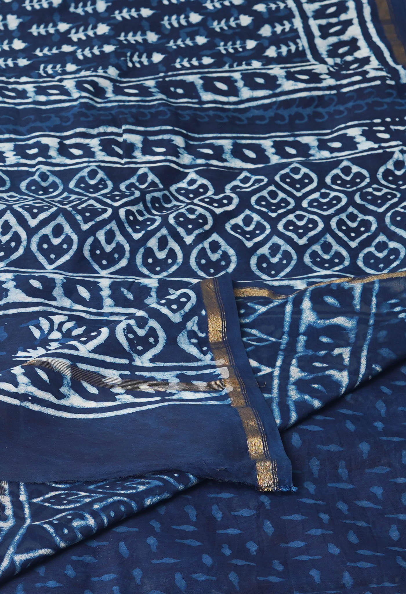 Indigo Blue Pure Dabu Printed Chanderi Sico Saree-UNM77787