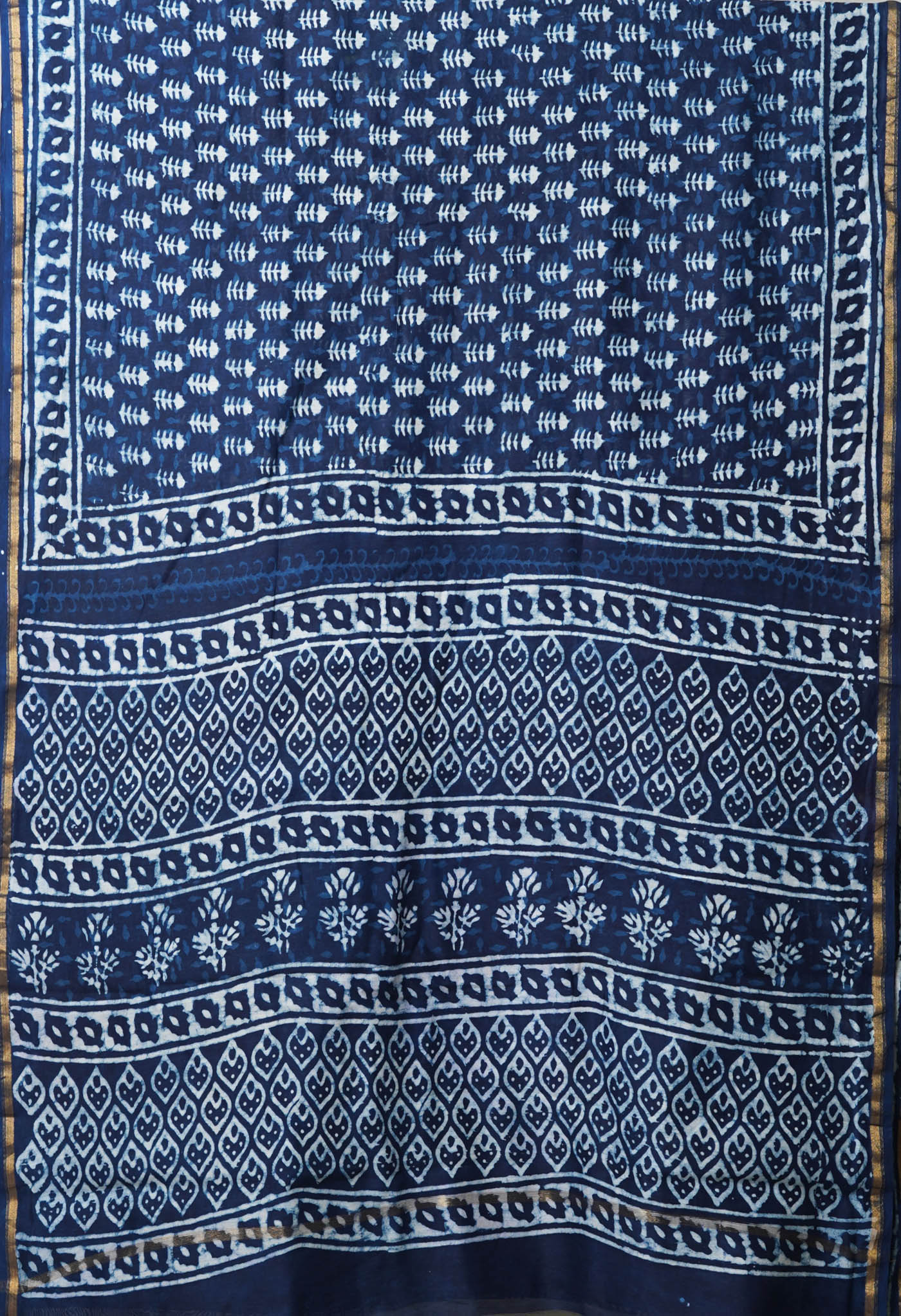 Indigo Blue Pure  Dabu Printed Chanderi Sico Saree