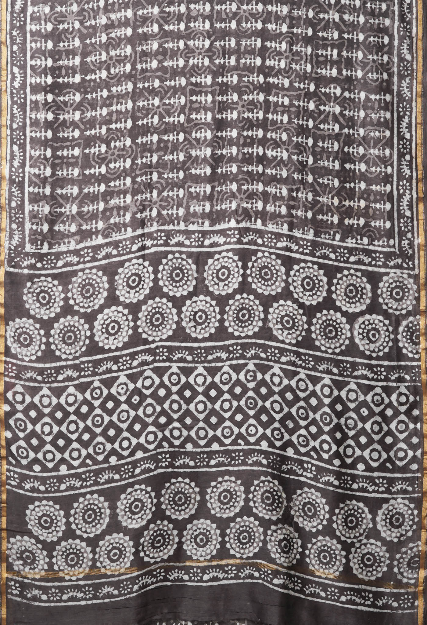 Grey Pure  Dabu Printed Chanderi Sico Saree